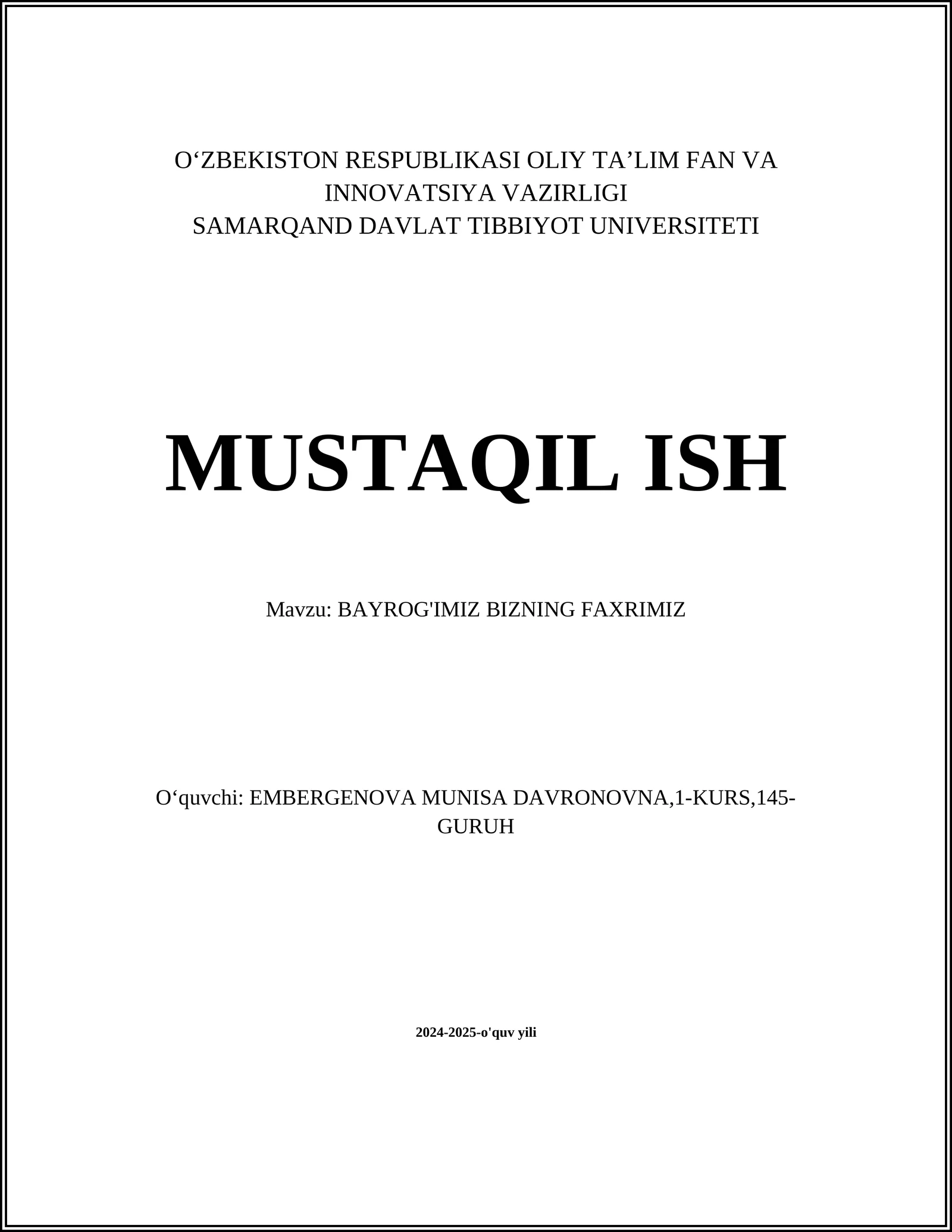 BAYROG'IMIZ BIZNING FAXRIMIZ