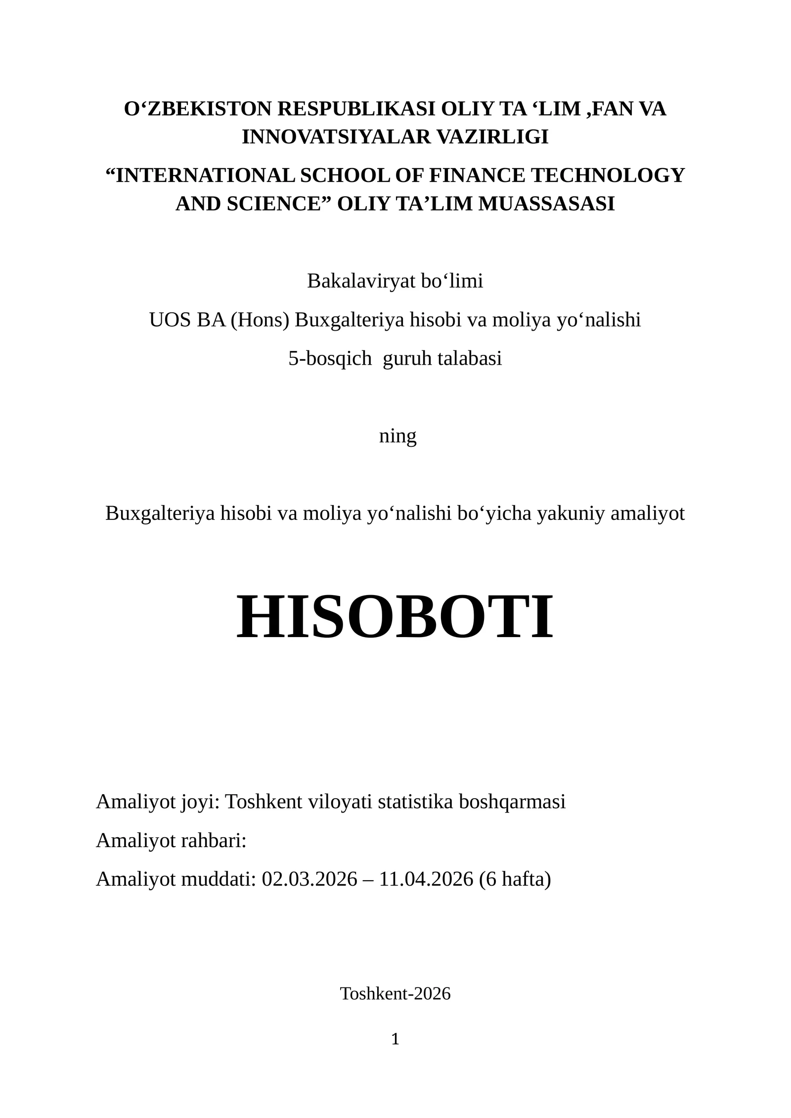 Toshkent viloyati statistika boshqarmasi. AMALIYOT HISOBOTI