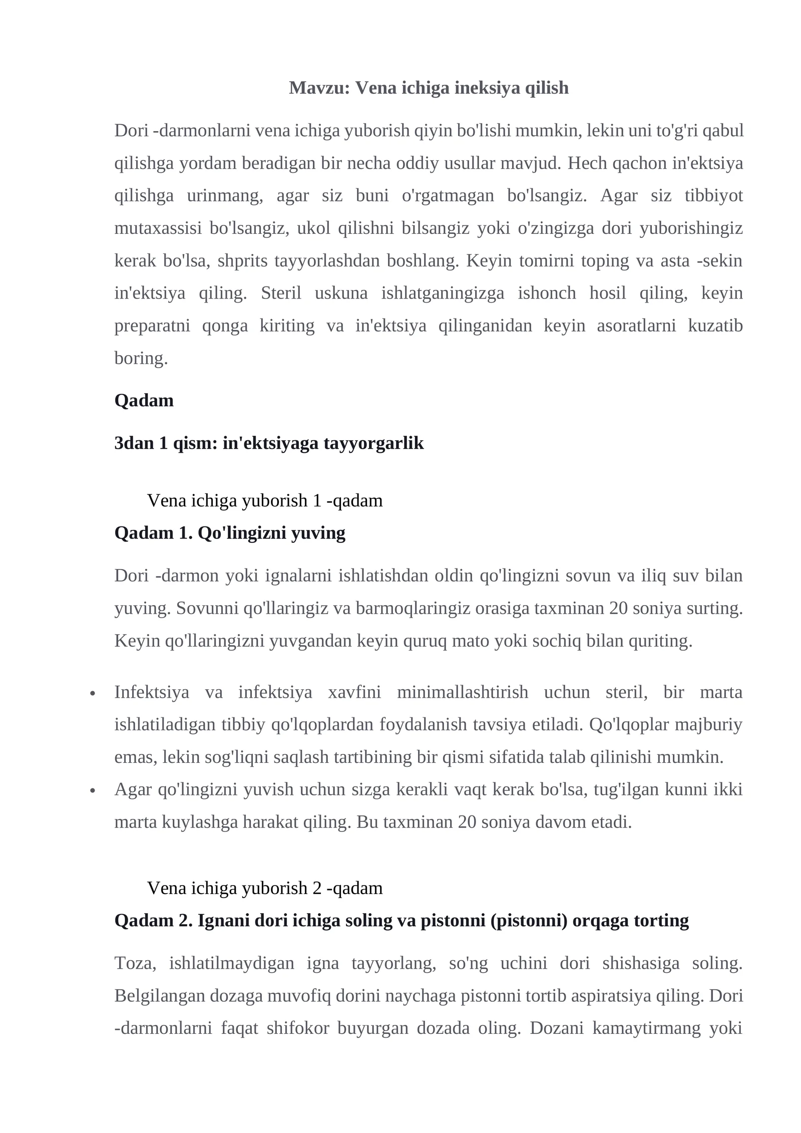 Vena ichiga ineksiya qilish