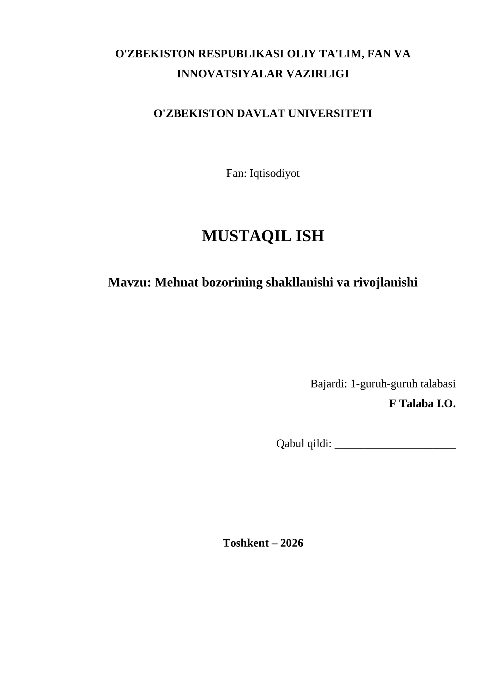 Mehnat bozorining shakllanishi va rivojlanishi