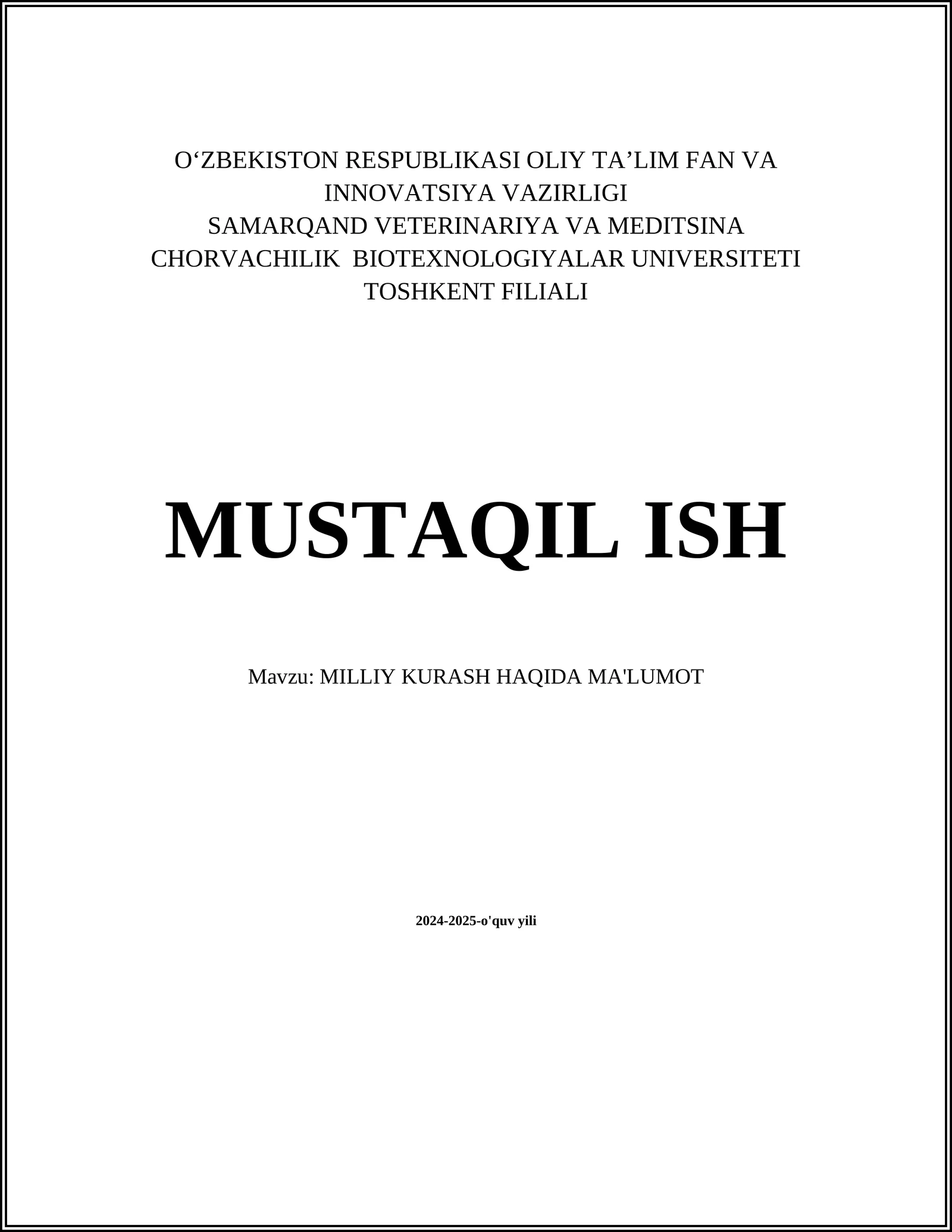 MILLIY KURASH HAQIDA MA'LUMOT