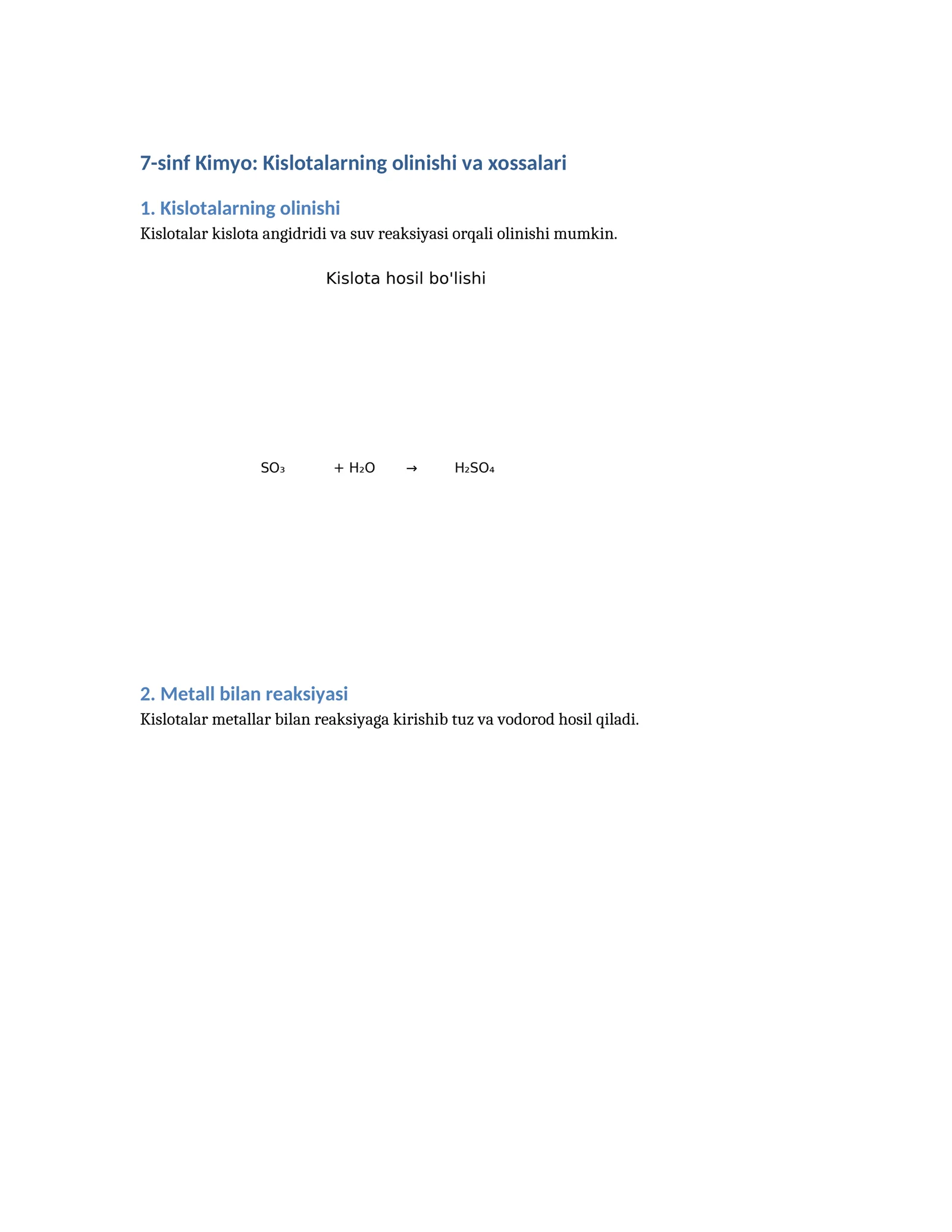 7-sinf Kimyo: Kislotalarning olinishi va xossalari