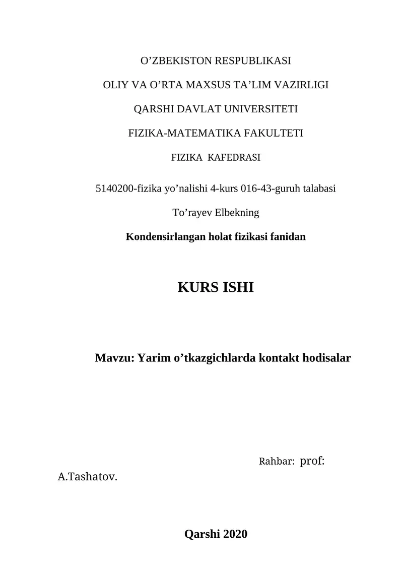 Yarim o’tkazgichlarda kontakt hodisalar