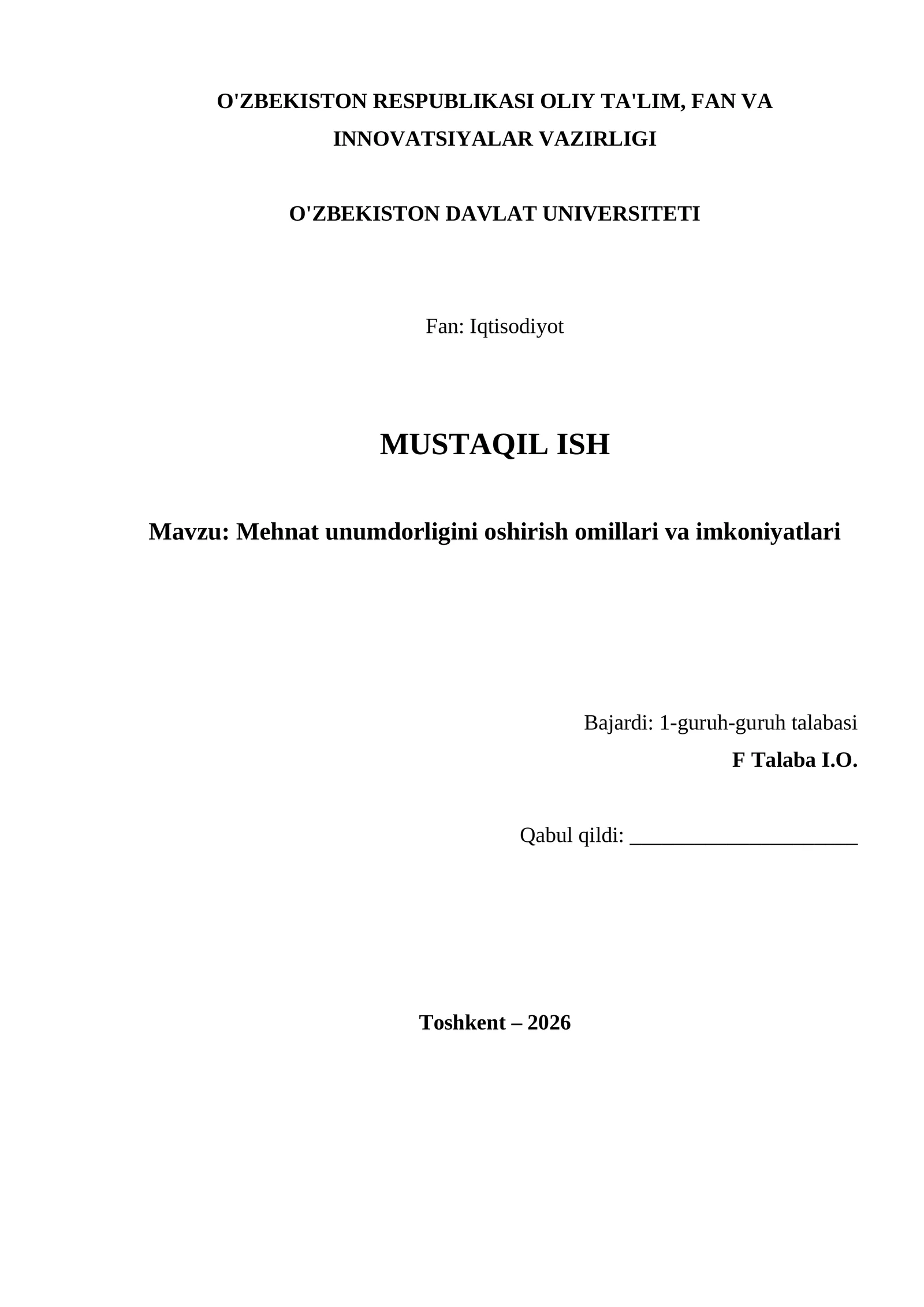 Mehnat unumdorligini oshirish omillari va imkoniyatlari