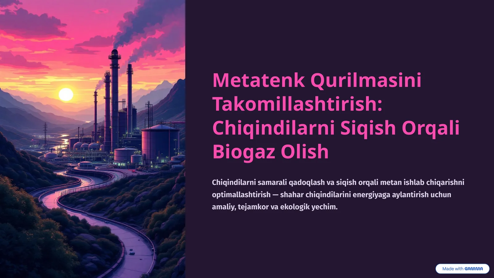 Metatenk Qurilmasini Takomillashtirish: Chiqindilarni Siqish Orqali Biogaz Olish