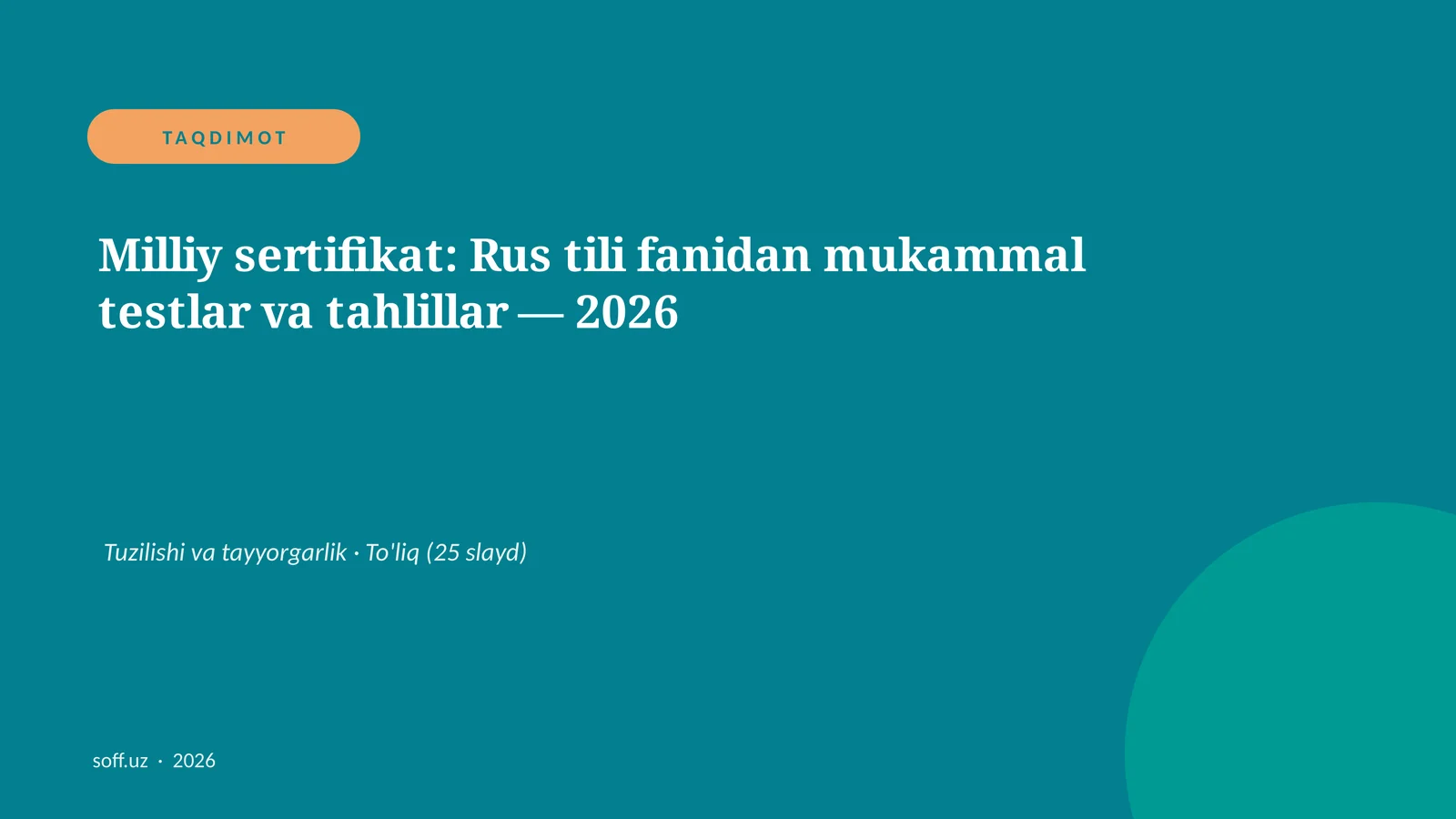 Milliy sertifikat: Rus tili fanidan mukammal testlar va tahlillar