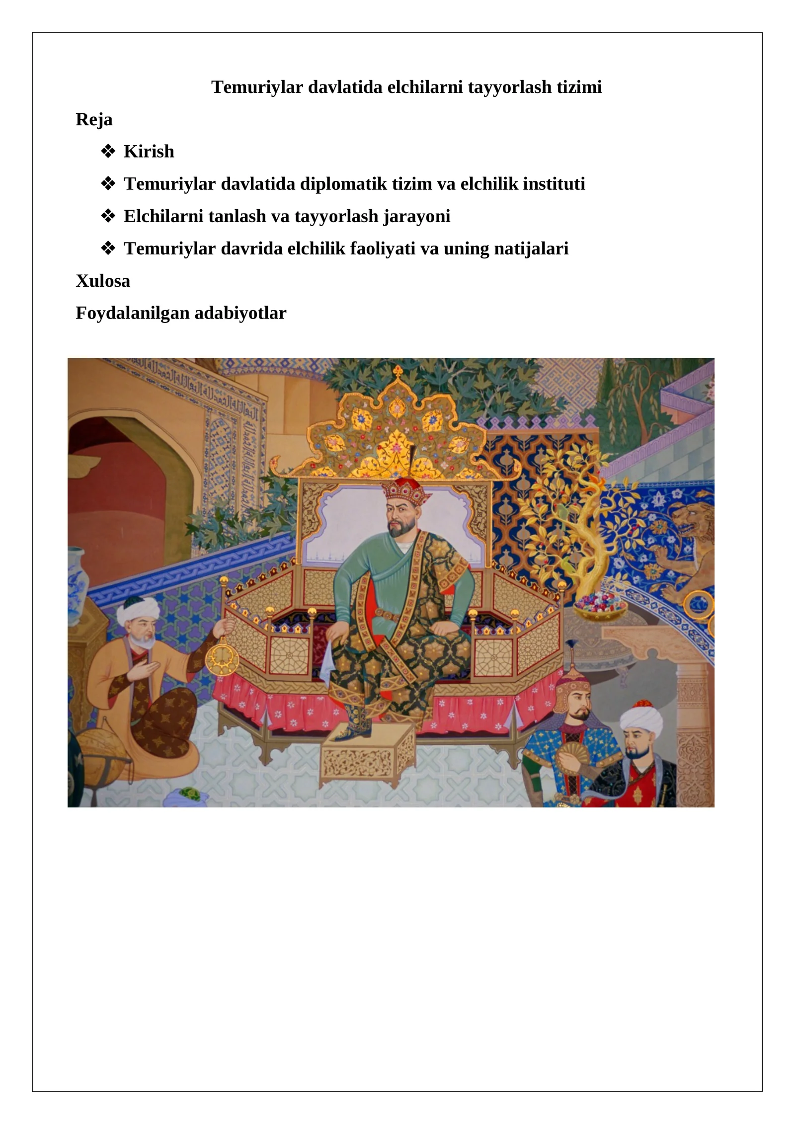 Temuriylar davlatida elchilarni tayyorlash tizimi