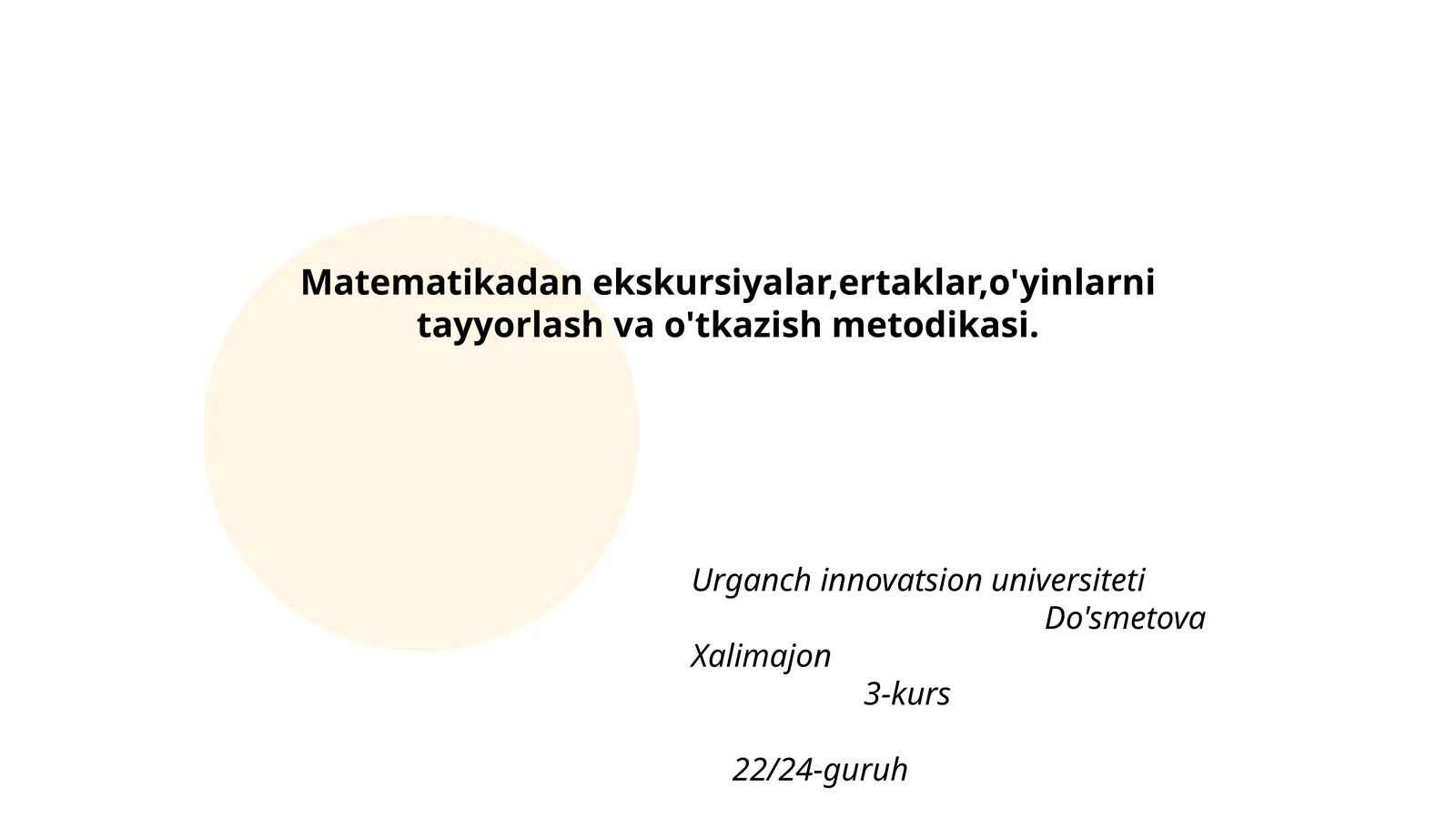 Matematikadan ekskursiyalar, ertaklar, o'yinlarni tayyorlash va o'tkazish metodikasi