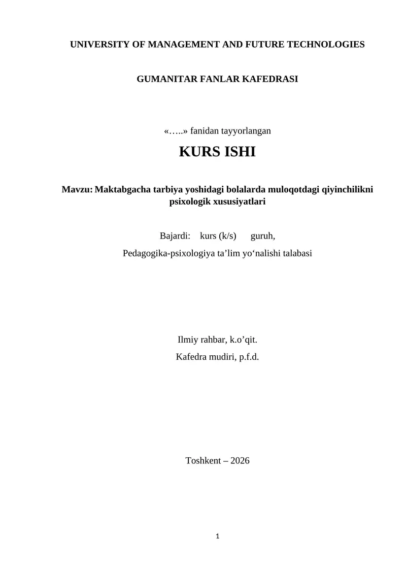 Maktabgacha tarbiya yoshidagi bolalarda muloqotdagi qiyinchilikni psixologik xususiyatlari