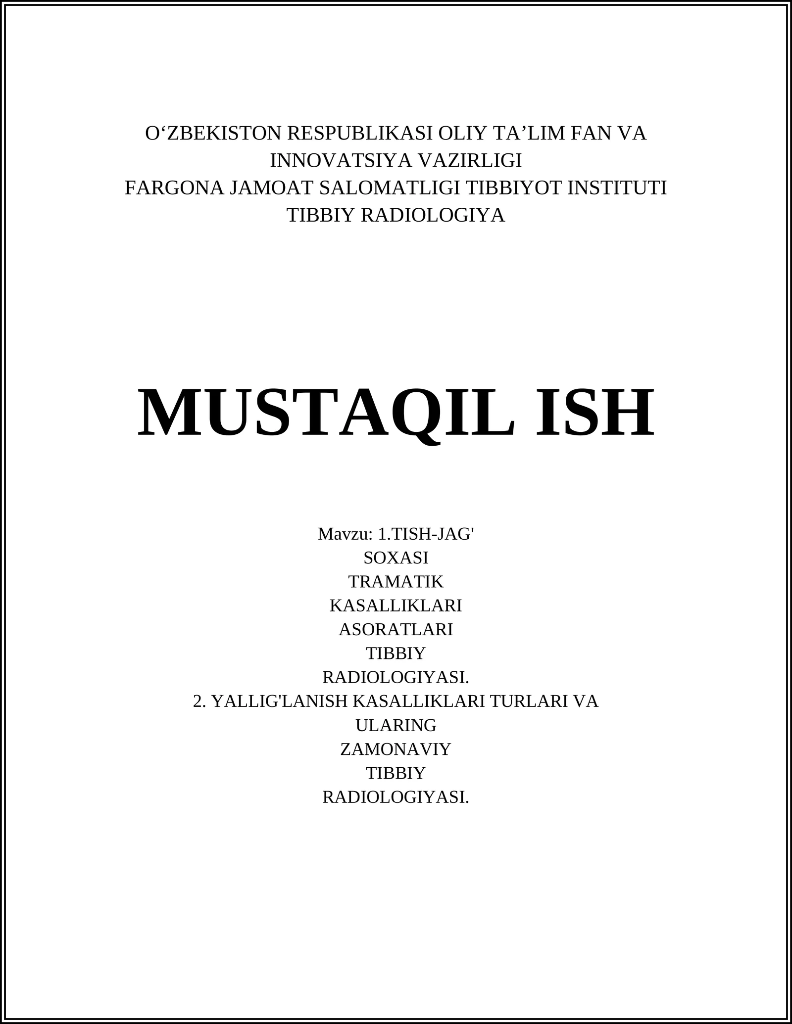 Tish-jag' soxasi travmatik kasalliklari diagnostikasi