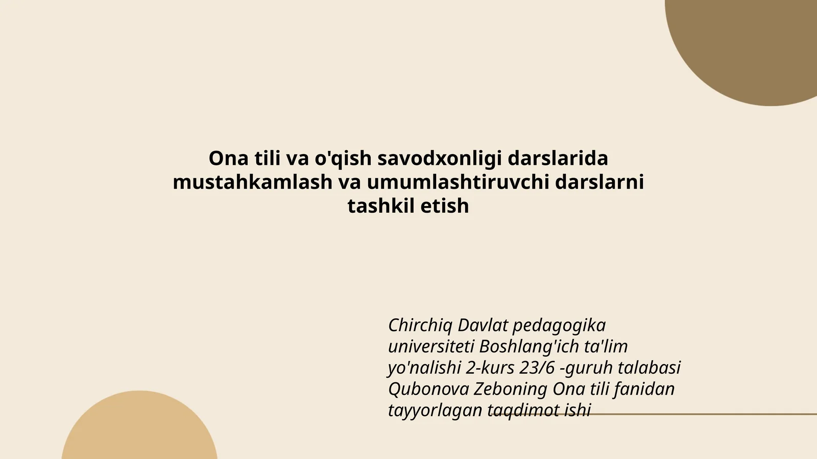 Ona tili va o'qish savodxonligi darslari