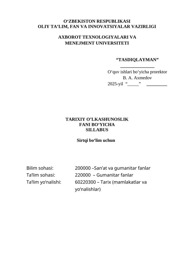 TARIXIY O’LKASHUNOSLIK