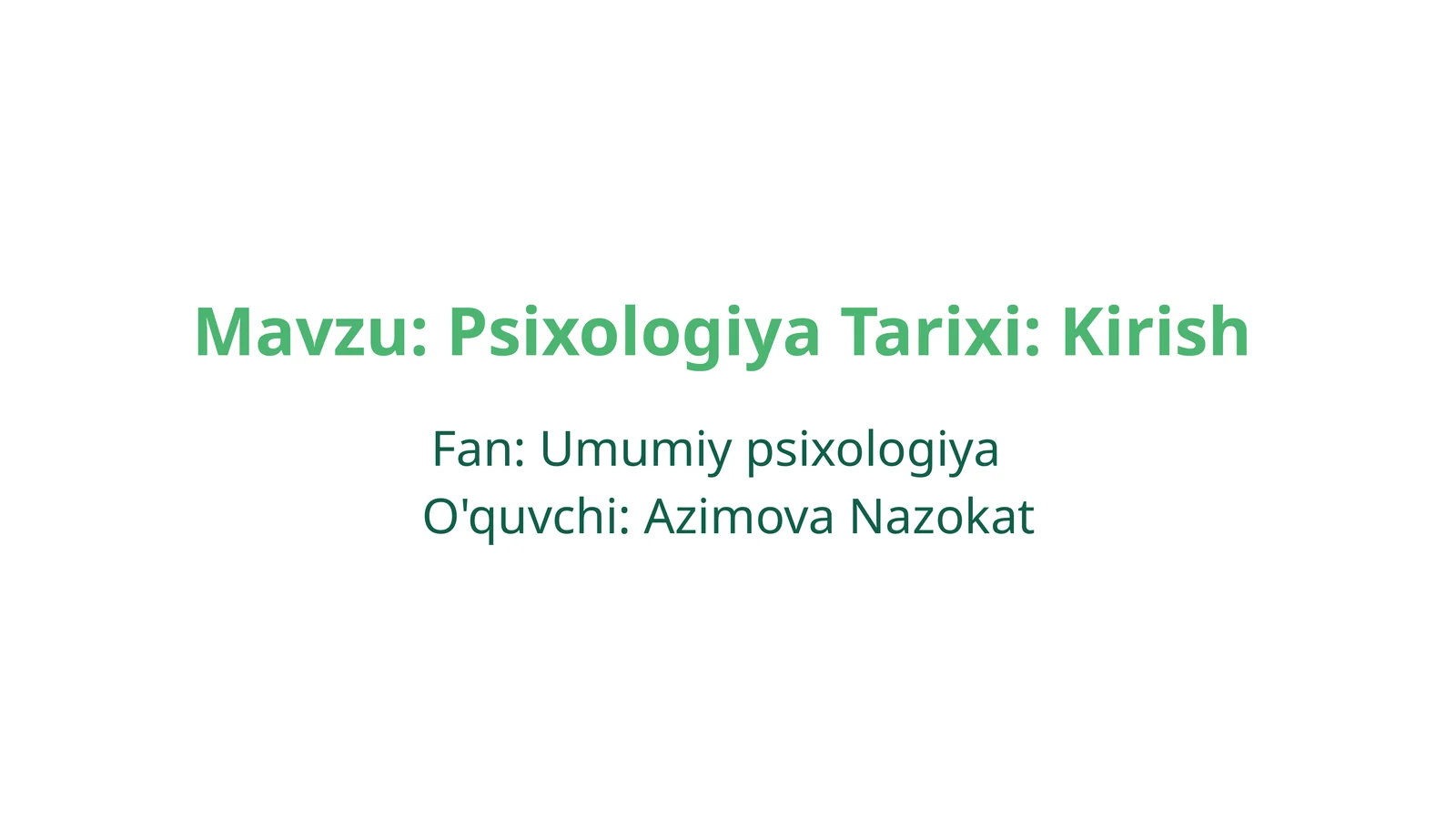 Psixologiya Tarixi: Kirish