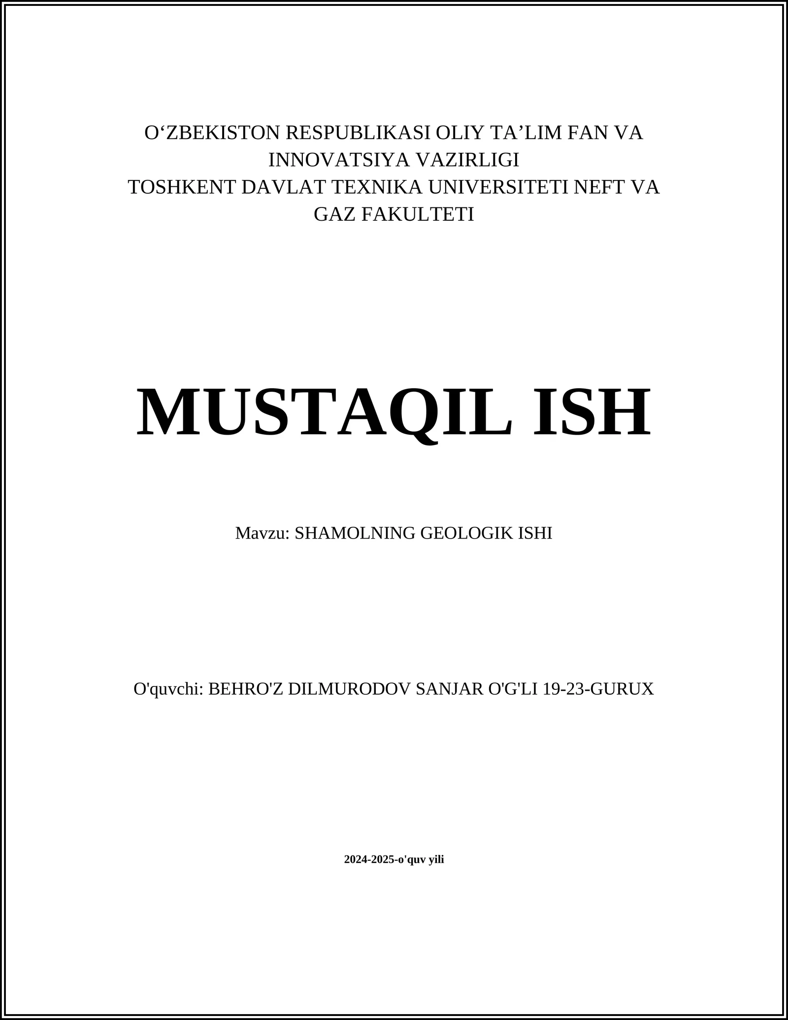 SHAMOLNING GEOLOGIK ISHI
