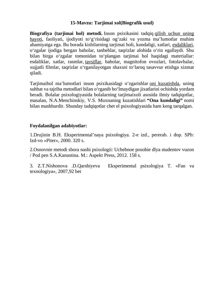 tarjimai xol(biografik usul)