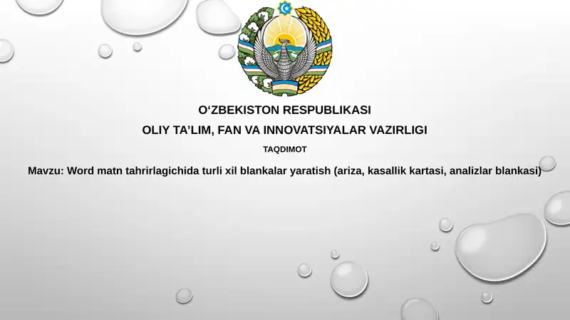Wordmatntahrirlagichidaturlixilblankalaryaratish(ariza,kasallikkartasi,analizlarblankasi)