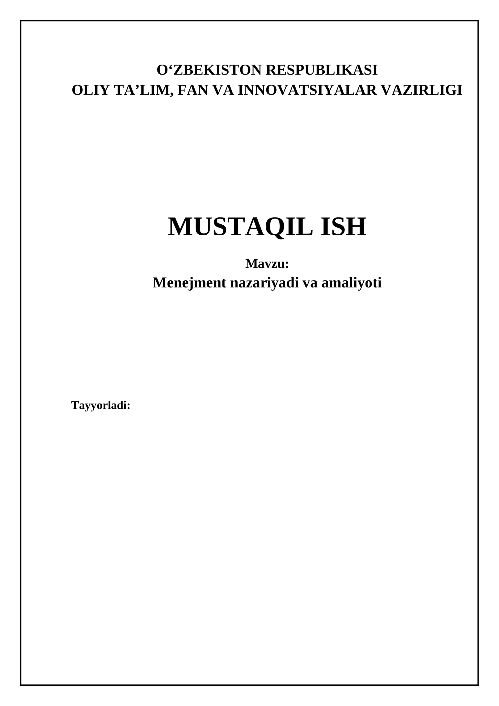 Menejment nazariyadi va amaliyoti