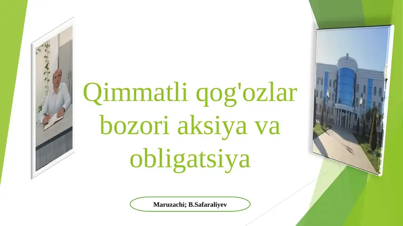 Qimmatli qog'ozlar bozori aksiya va obligatsiya