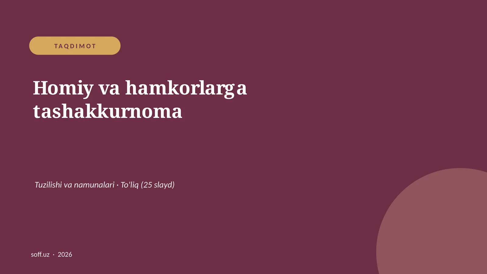 Homiy va hamkorlarga tashakkurnoma