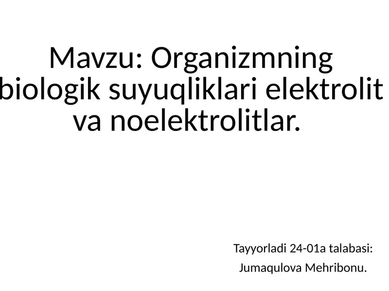 Elektrolitlar va Noelektrolitlar