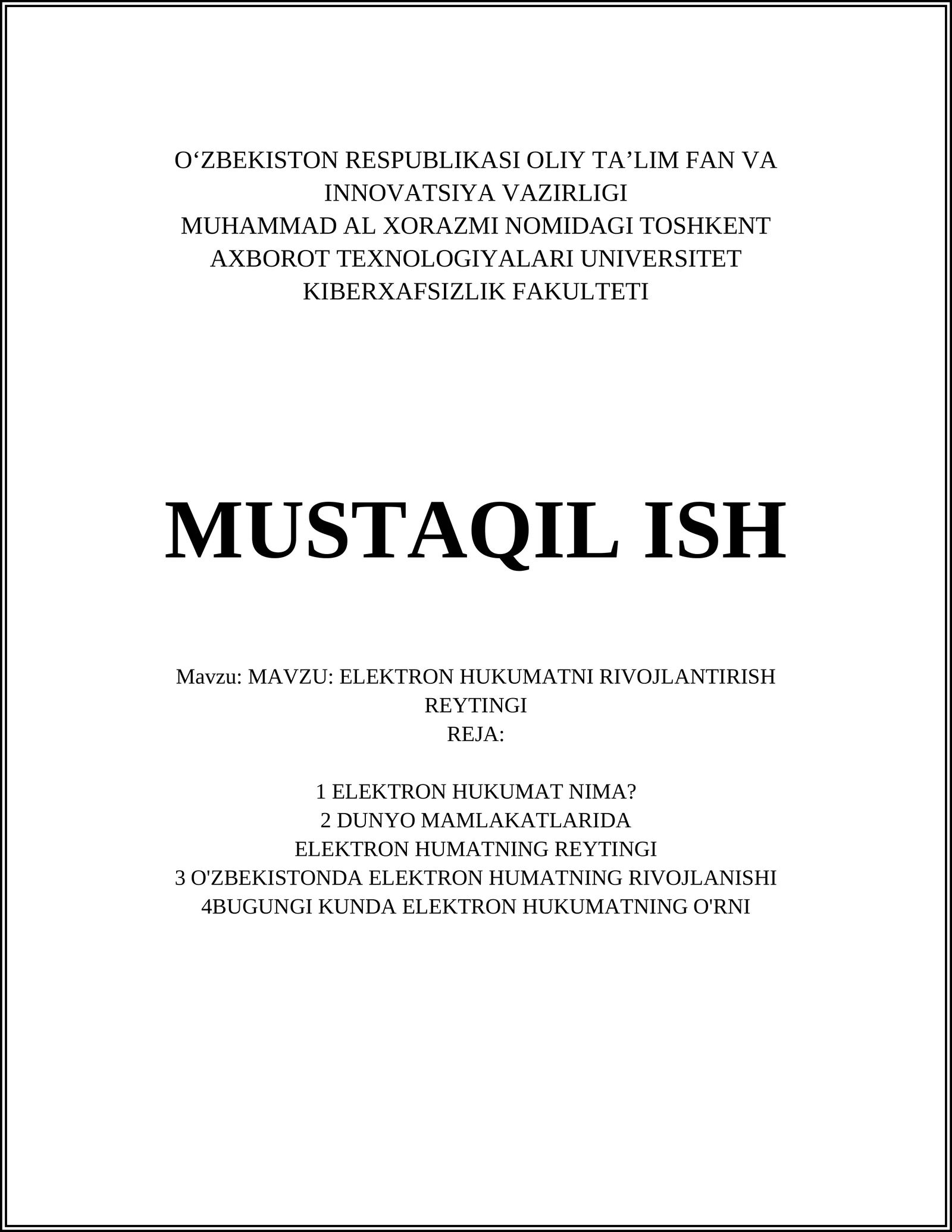 ELEKTRON HUKUMATNI RIVOJLANTIRISH REYTINGI