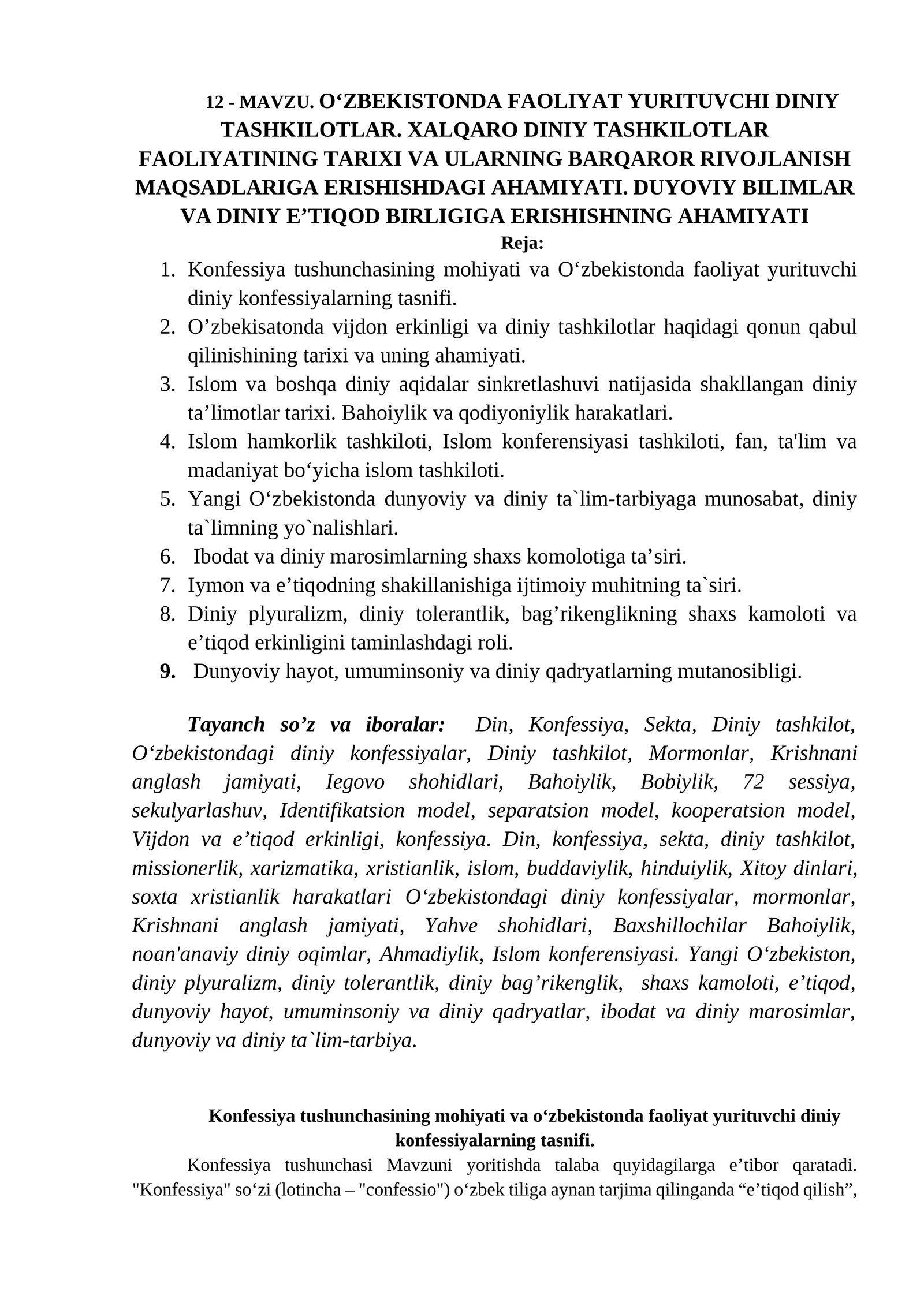 O‘zbekistonda Faoliyat Yurituvchi Diniy Tashkilotlar