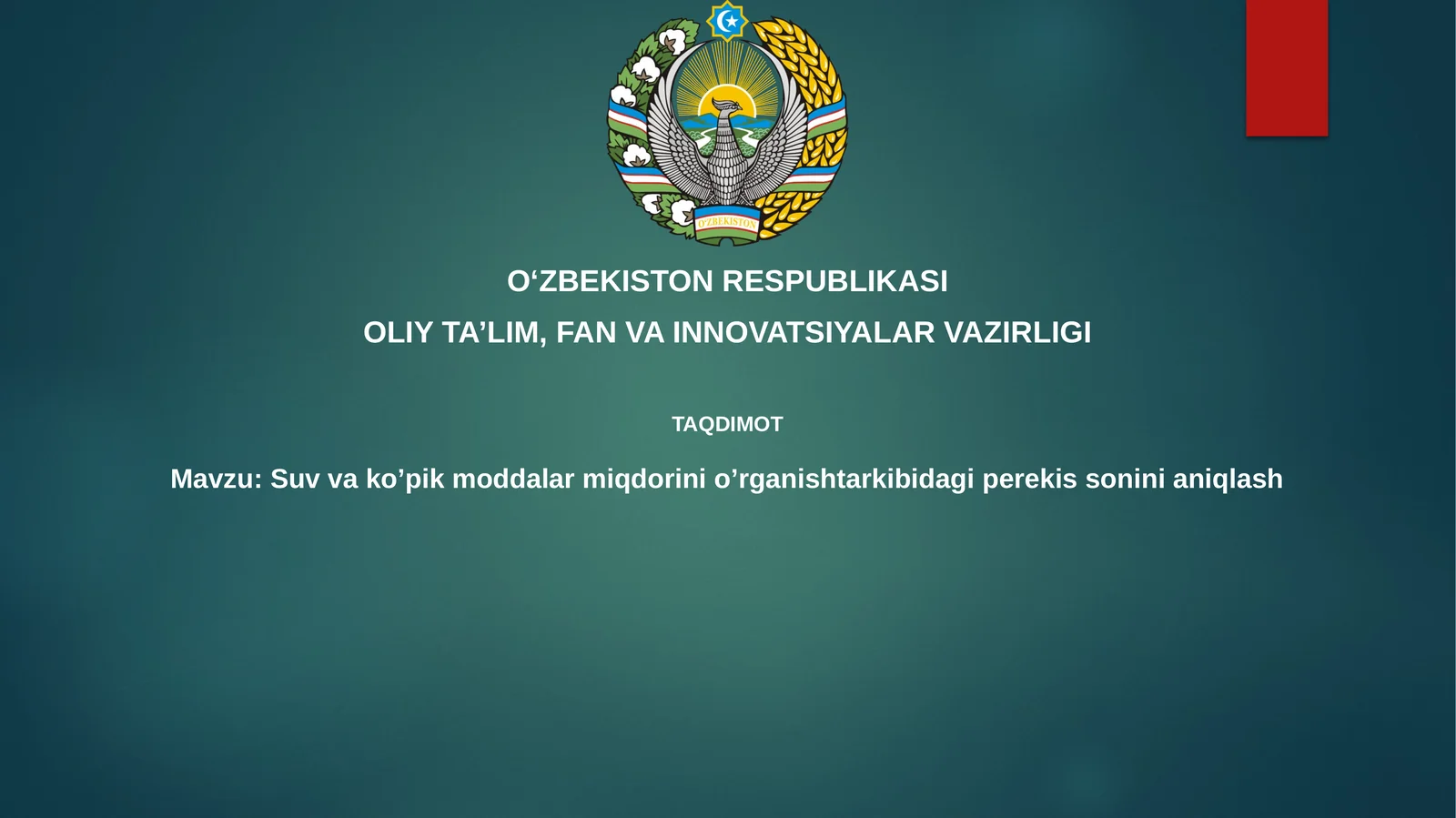 Suv va ko'pik moddalari miqdorini o'rganish tarkibidagi peroksid sonini aniqlash