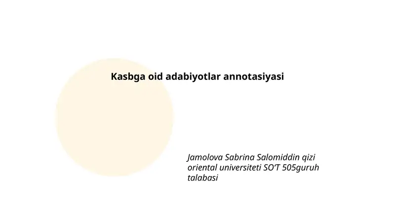 Kasbga oid adabiyotlar annotasiyasi