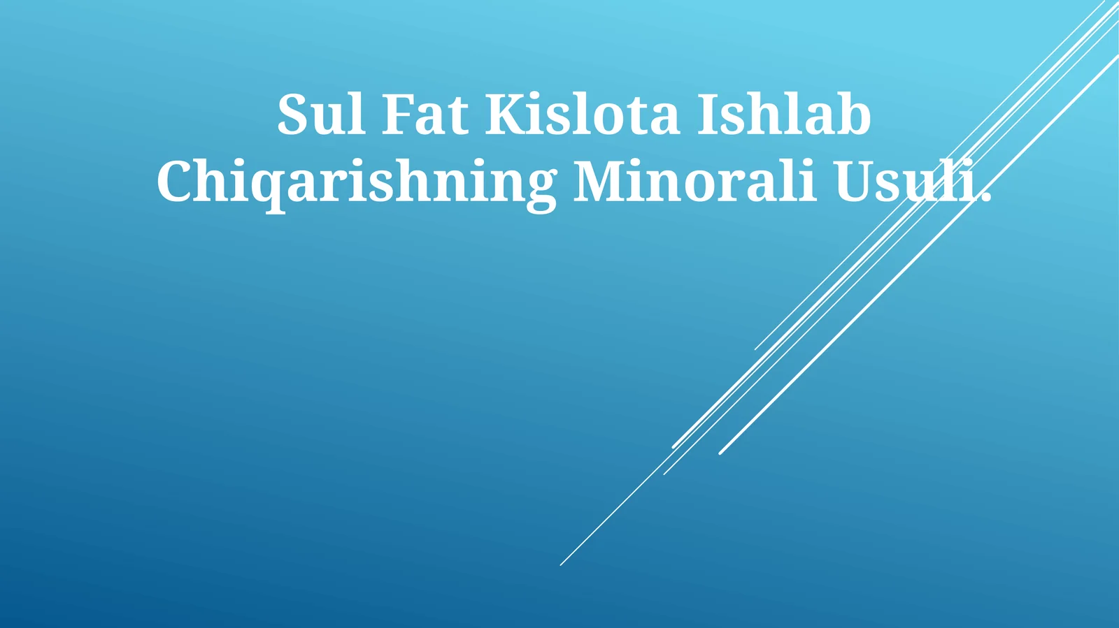 Sul Fat Kislota Ishlab Chiqarishning Minorali Usuli