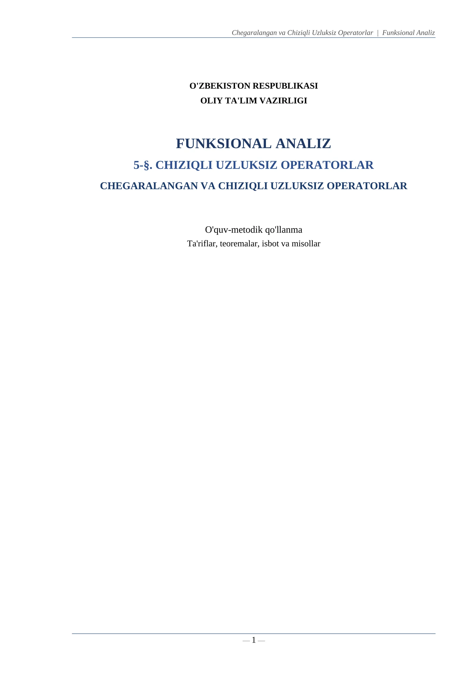 Chiziqli Uzluksiz Operatorlar | Funksional Analiz