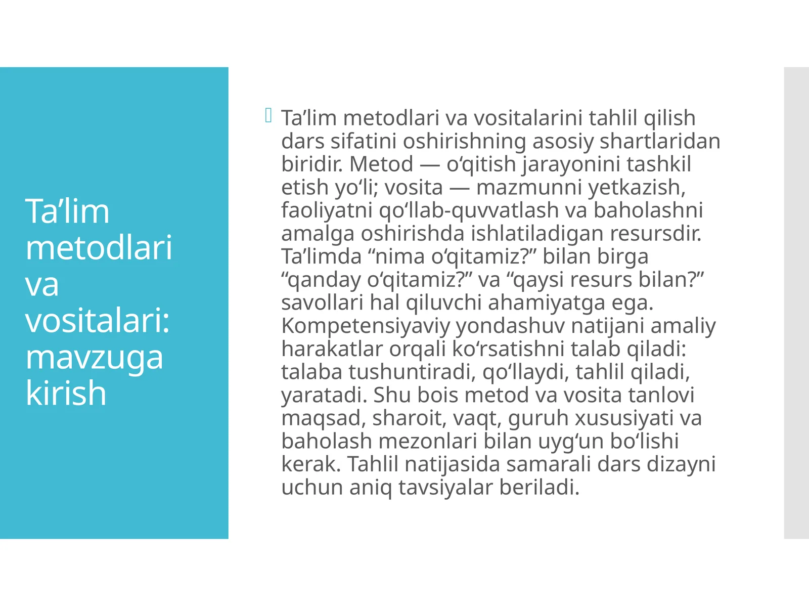 Ta’lim metodlari va vositalari