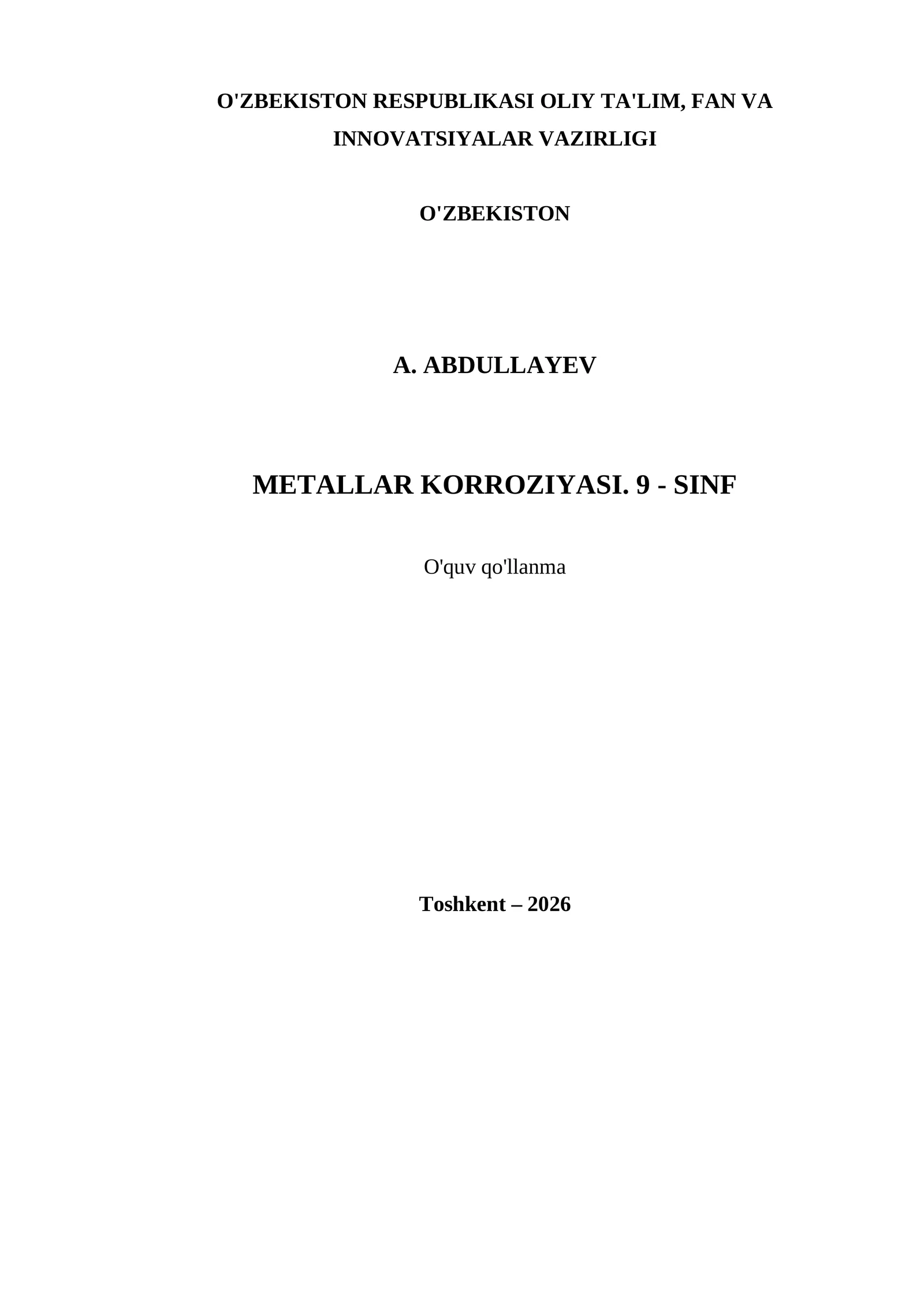 METALLAR KORROZIYASI. 9 - SINF