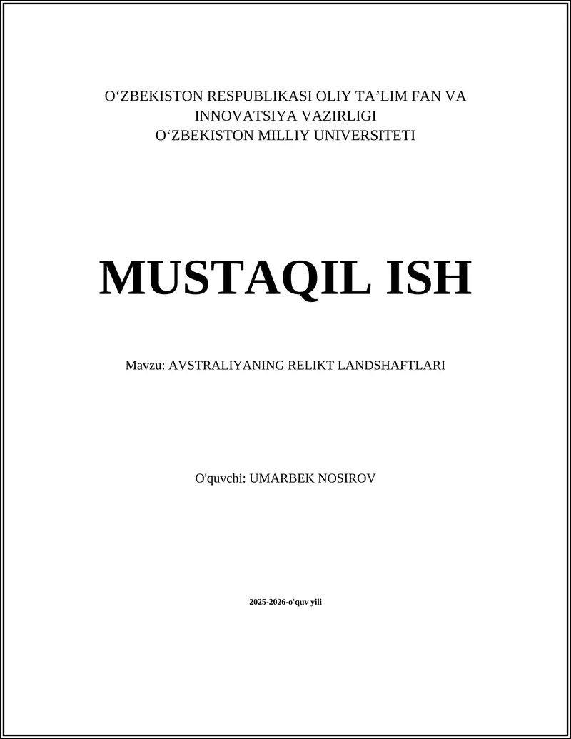 AVSTRALIYANING RELIKT LANDSHAFTLARI