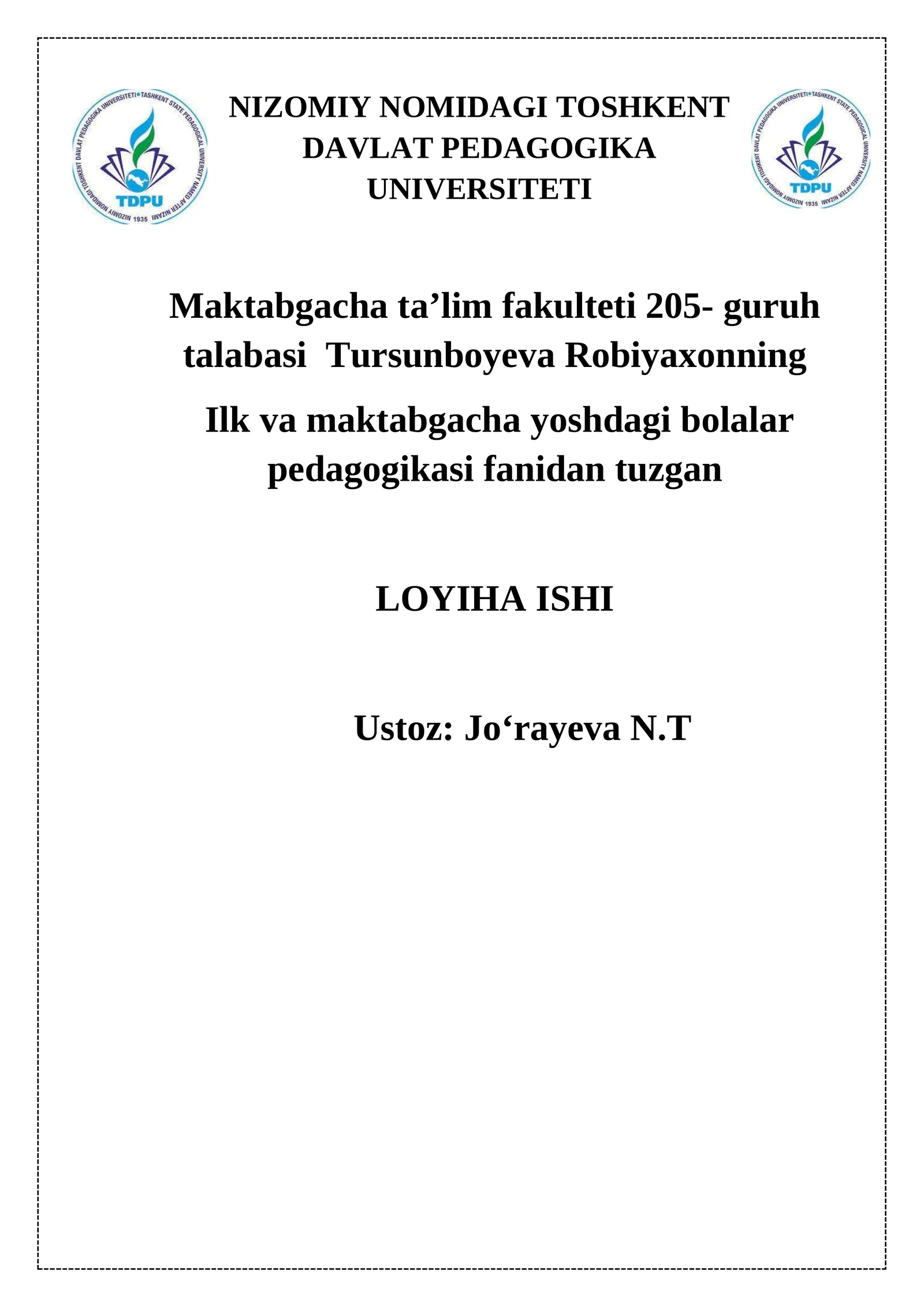 "TABIAT - BIZNING UYIMIZ"