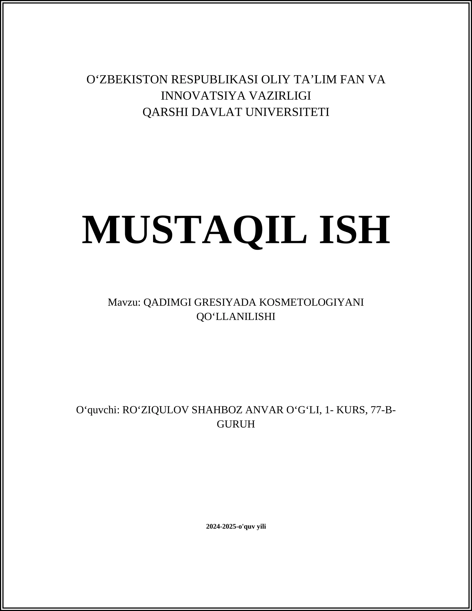 QADIMGI GRESIYADA KOSMETOLOGIYANI QOʻLLANILISHI