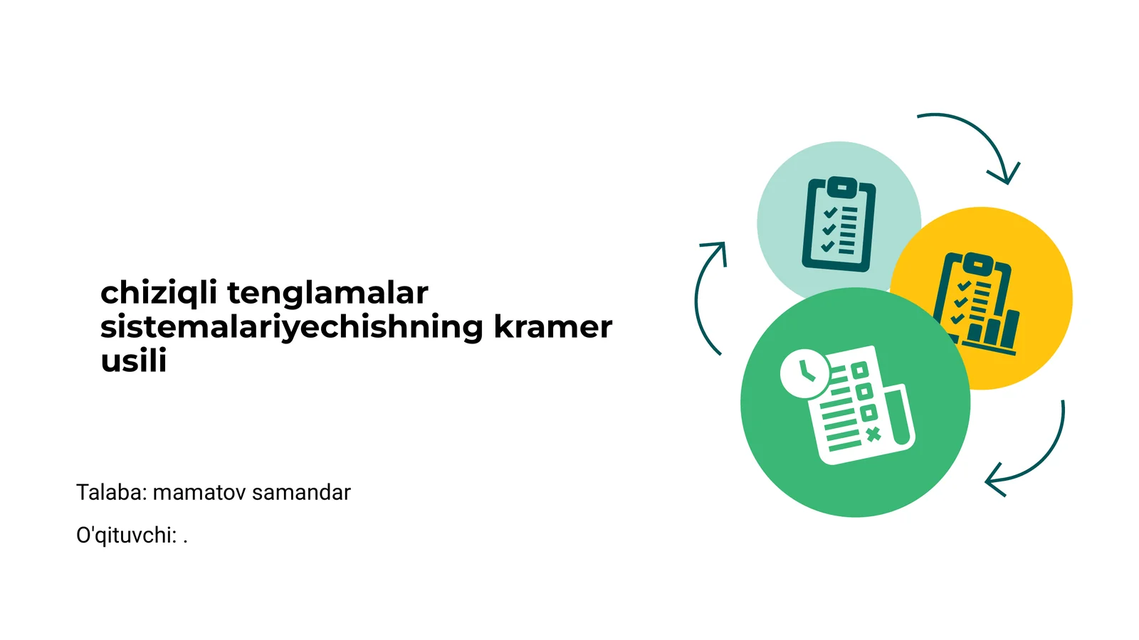 Chiziqli Tenglamalar Sistemalariyechishning Kramer Usili