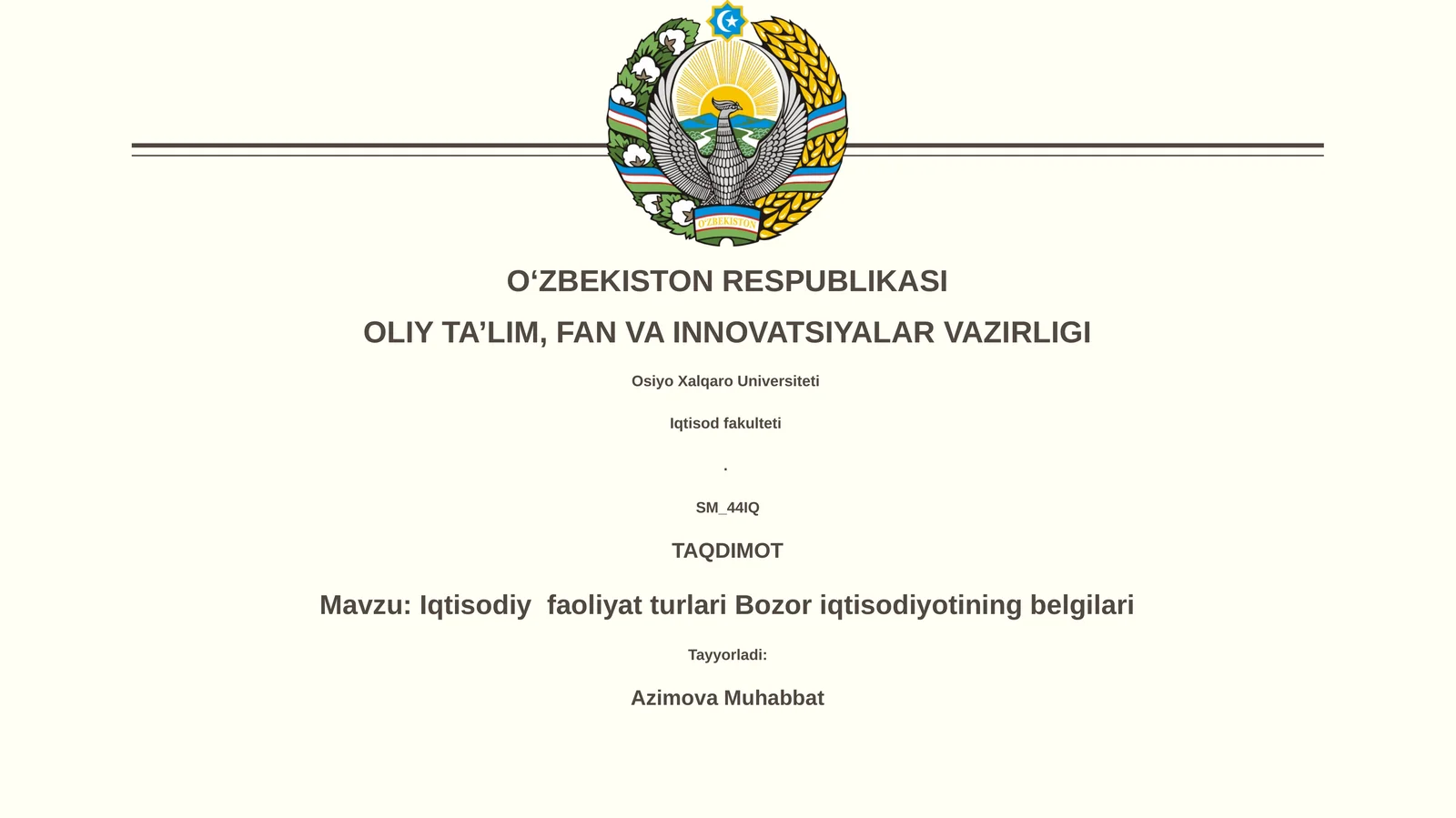 Iqtisodiy faoliyat turlari Bozor iqtisodiyotining belgilari