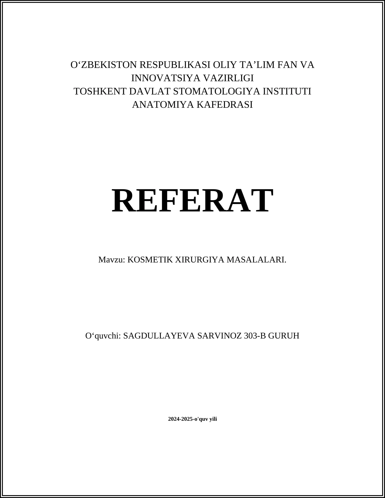 KOSMETIK XIRURGIYA MASALALARI