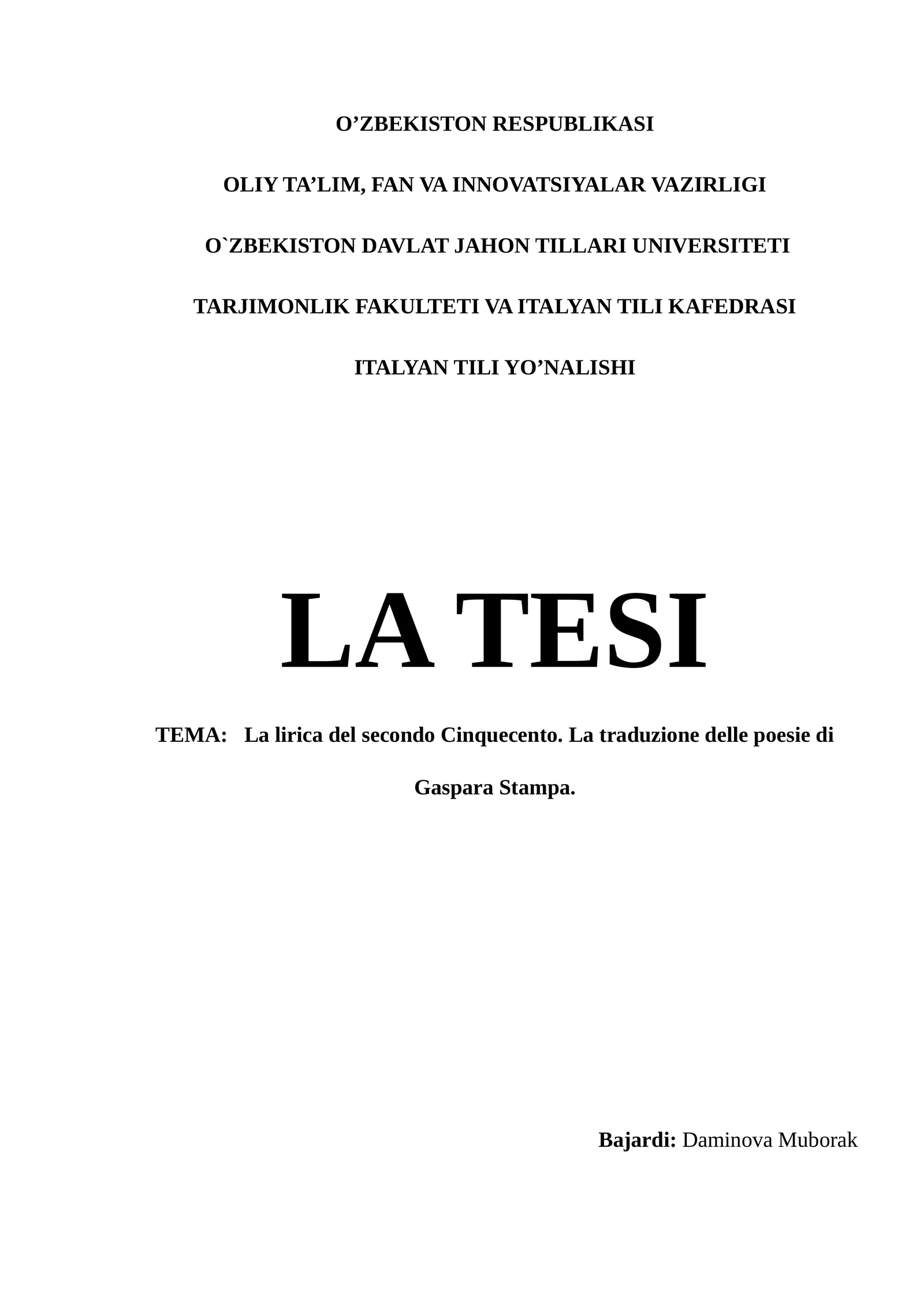 La lirica del secondo Cinquecento. La traduzione delle poesie di Gaspara Stampa