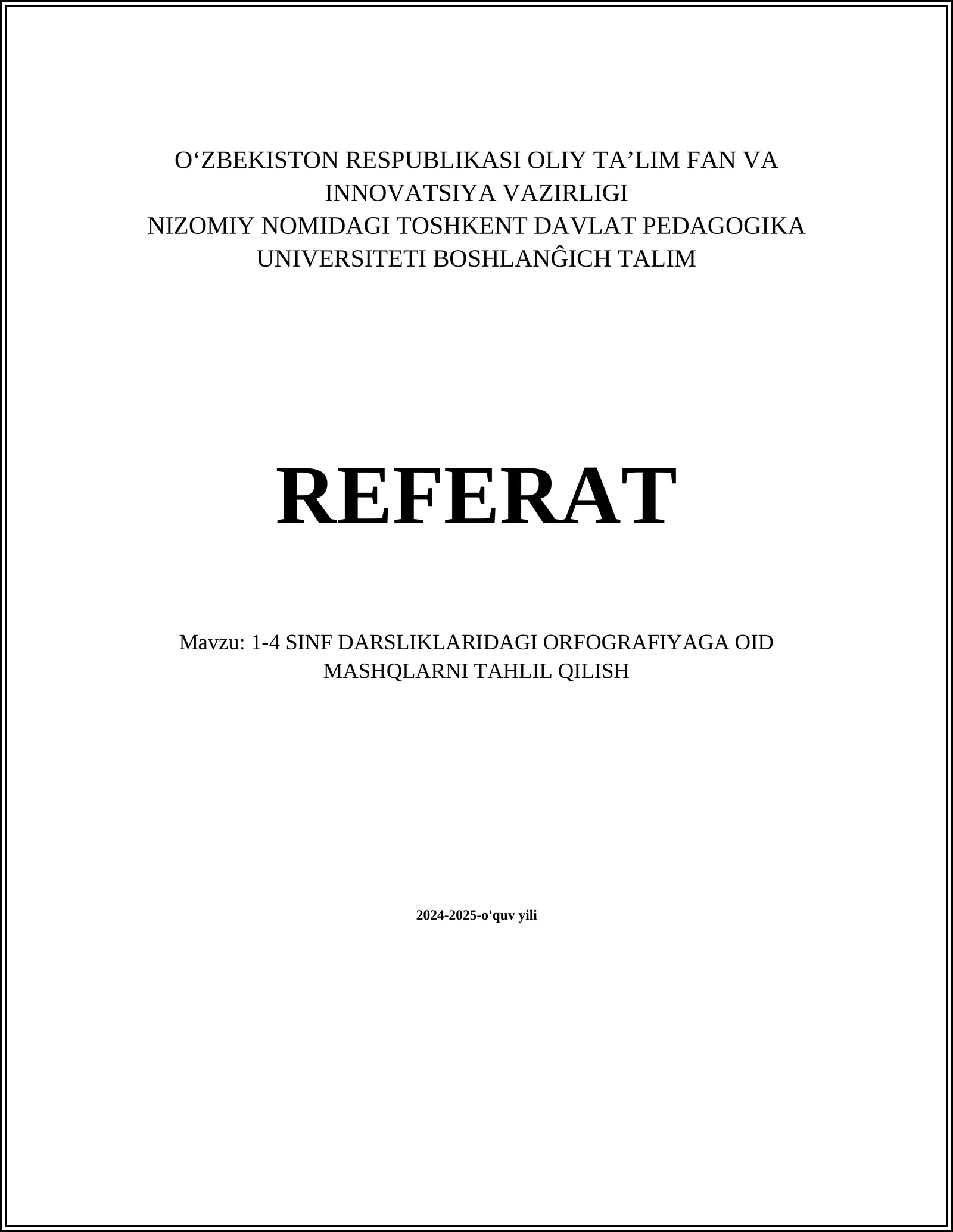 BOSHLANĜICH TALIM REFERAT