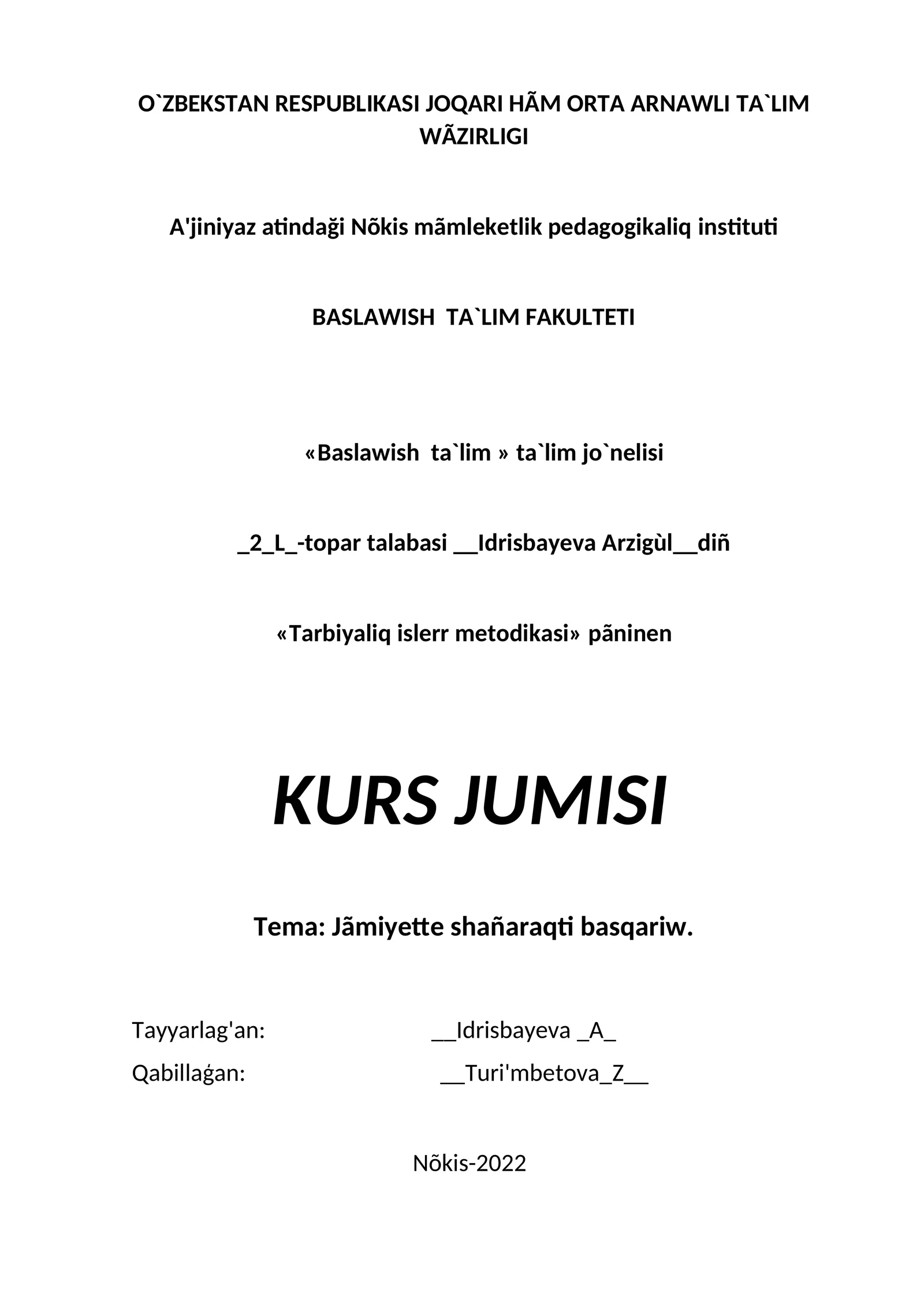 Tarbiyaliq isler metodikasi