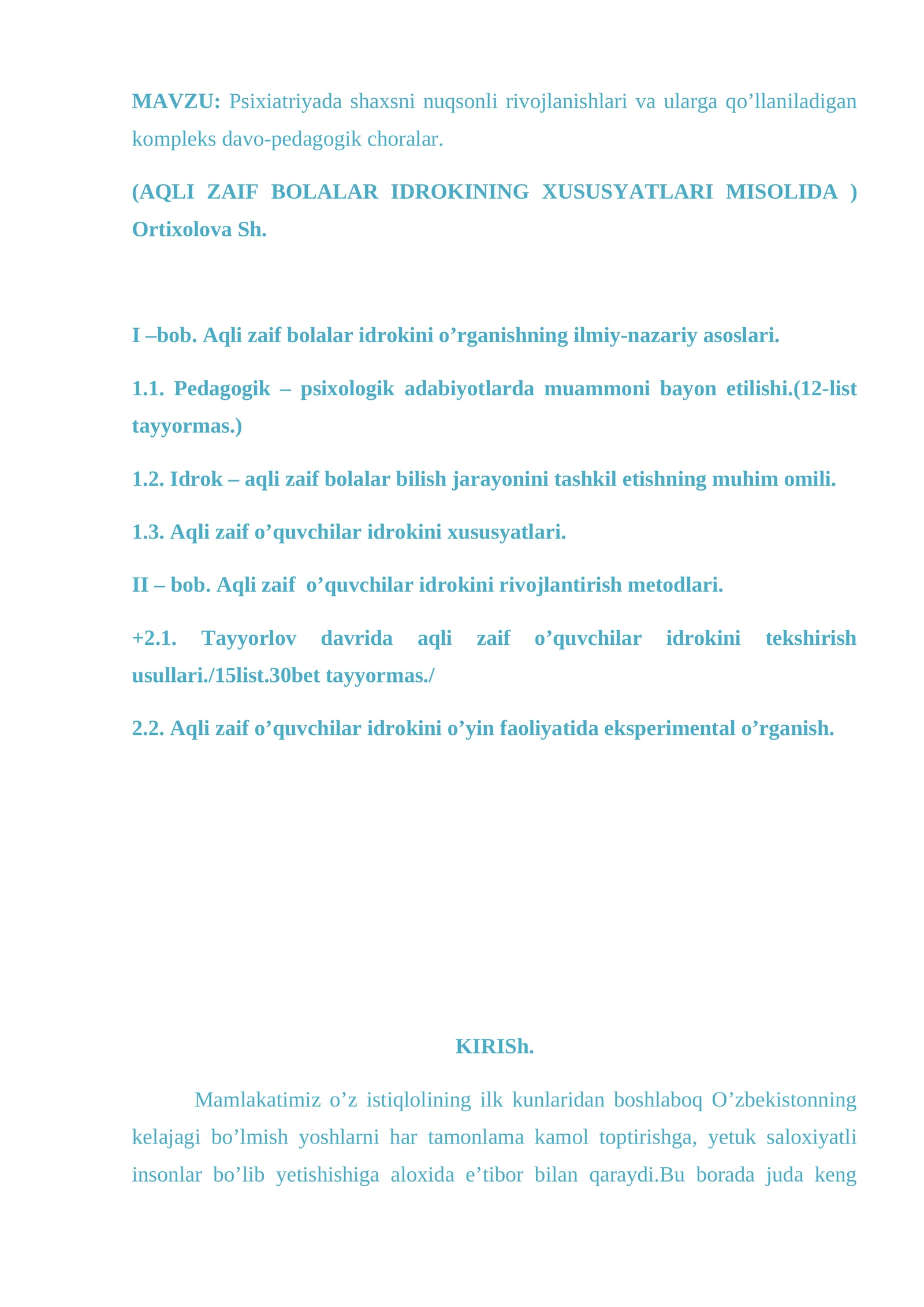 Aqli zaif bolalar idrokini rivojlantirish metodlari