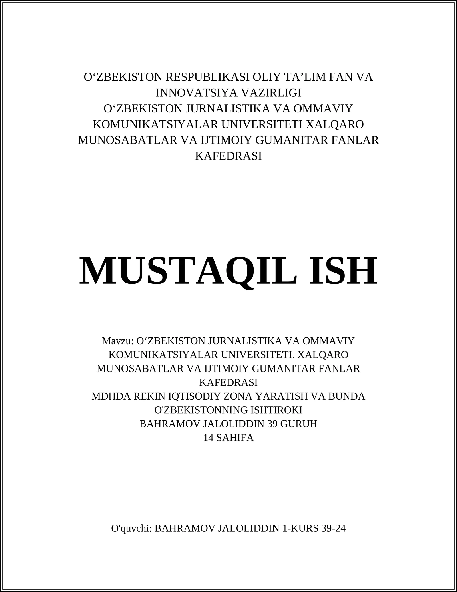 MDHDA REKIN IQTISODIY ZONA YARATISH VA BUNDA O'ZBEKISTONNING ISHTIROKI