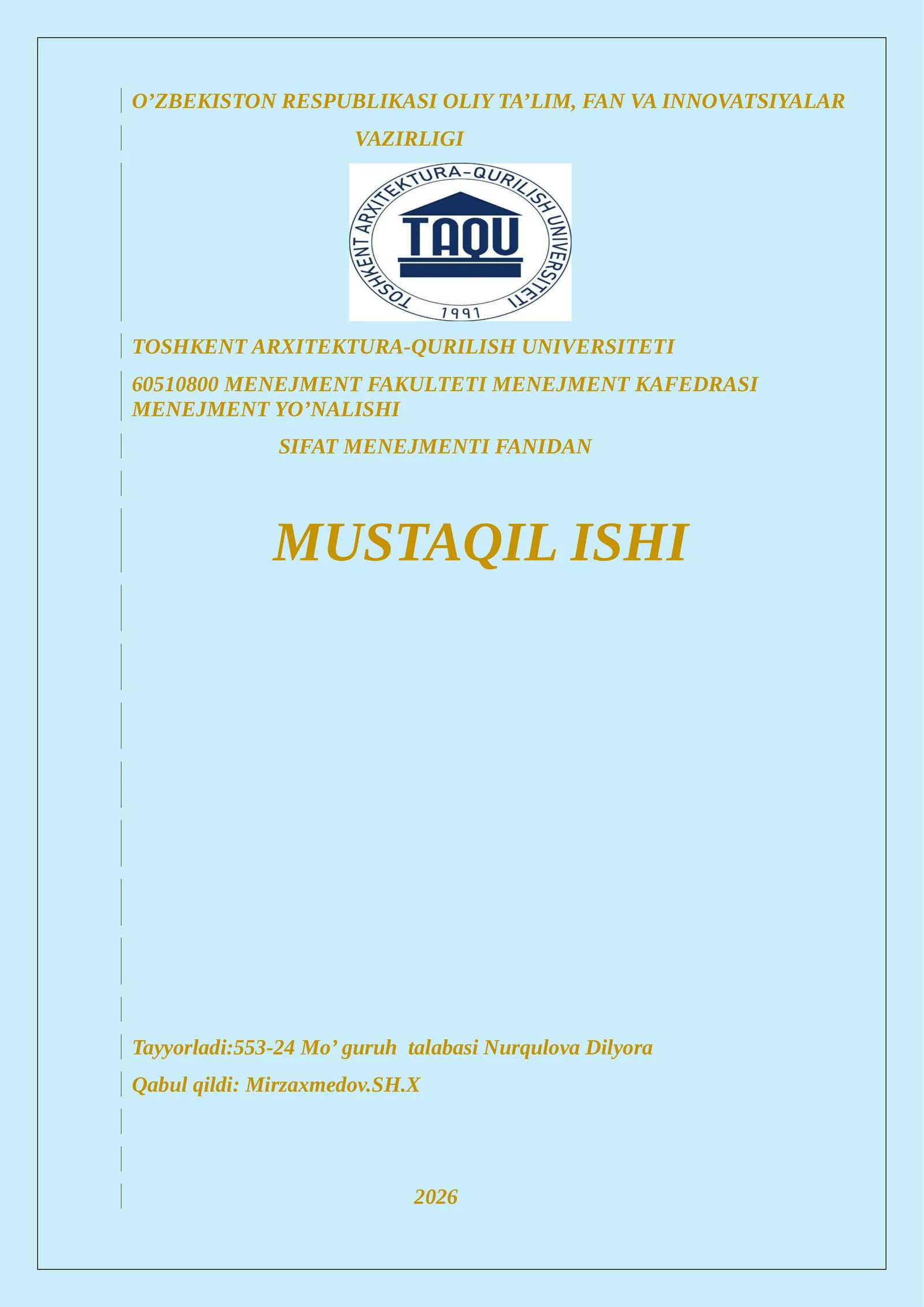 SIFAT MENEJMENTIDA STATISTIK USULLAR