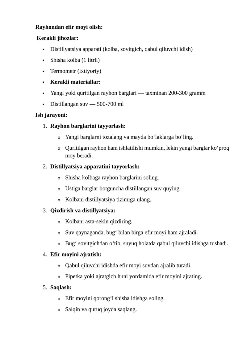 Rayhon efir moyi olish