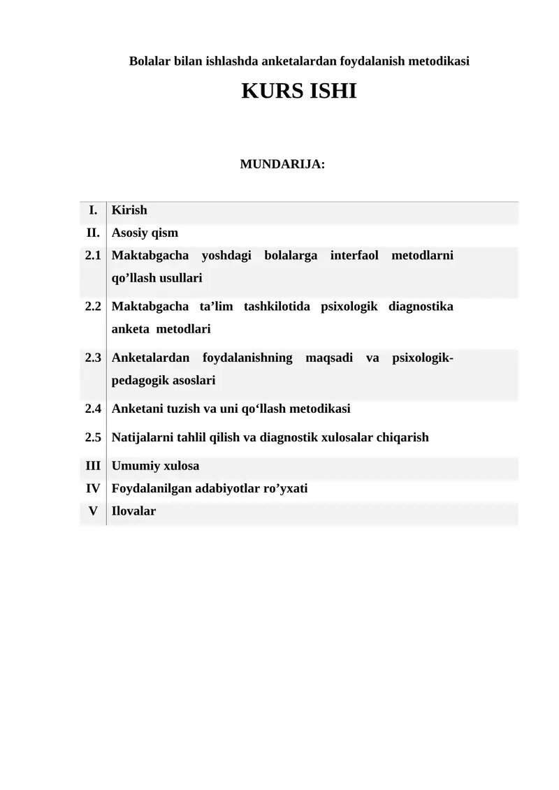 Bolalar bilan ishlashda anketalardan foydalanish metodikasi