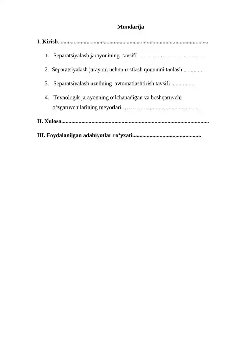 Separatsiyalash jarayonini avtomatlashtirish Sanoatni