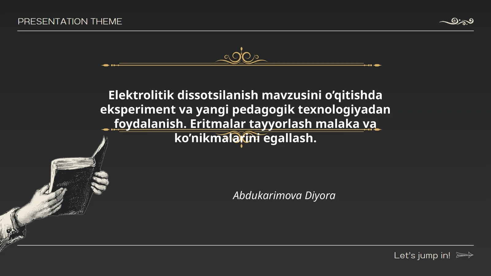 Elektrolitik dissotsilanish mavzusini o’qitishda eksperiment va yangi pedagogik texnologiyadan foydalanish. Eritmalar tayyorlash malaka va ko’nikmalarini egallash