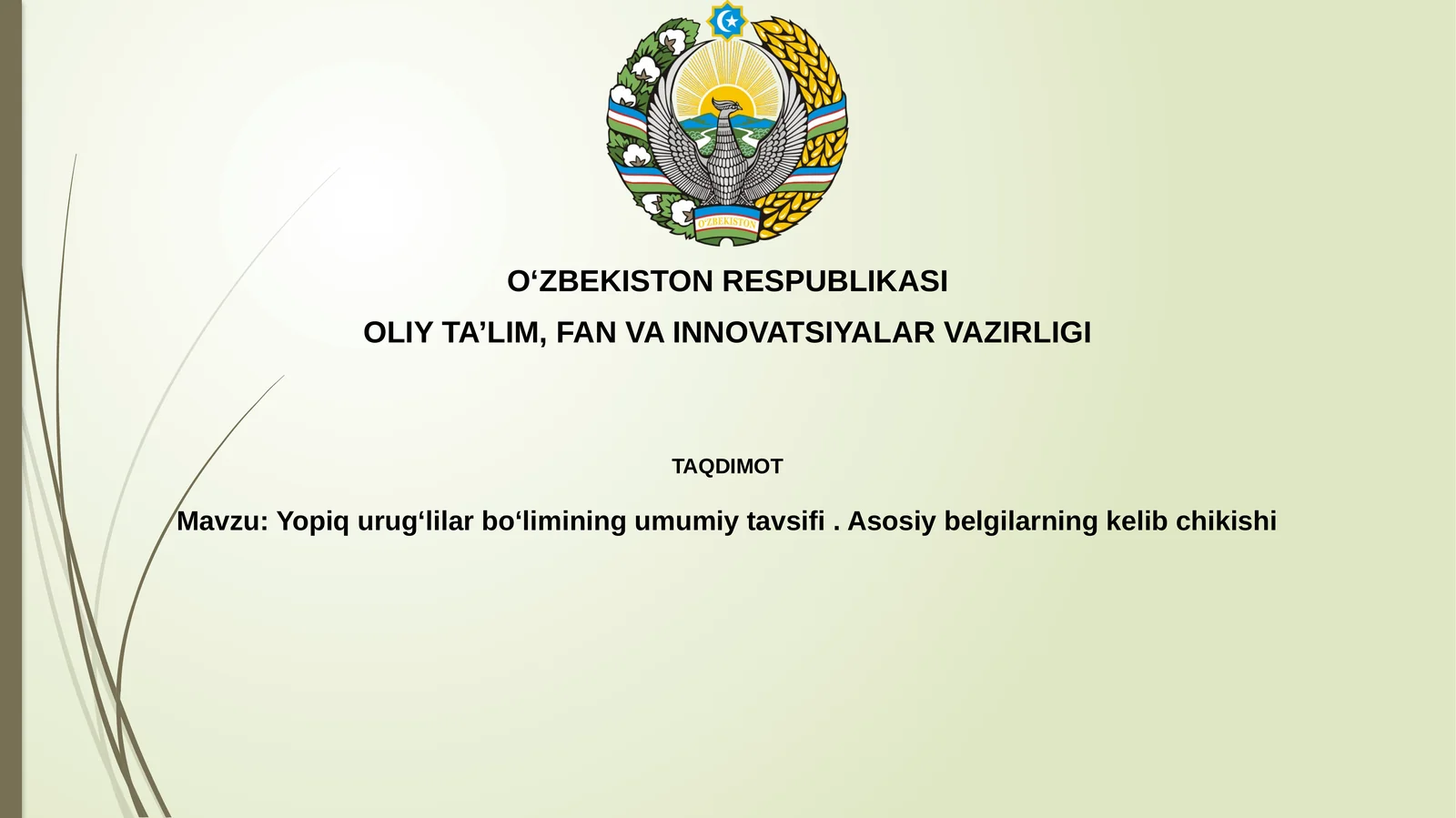 Yopiq urugʻlilar boʻlimining umumiy tavsifi. Asosiy belgilarning kelib chiqishi