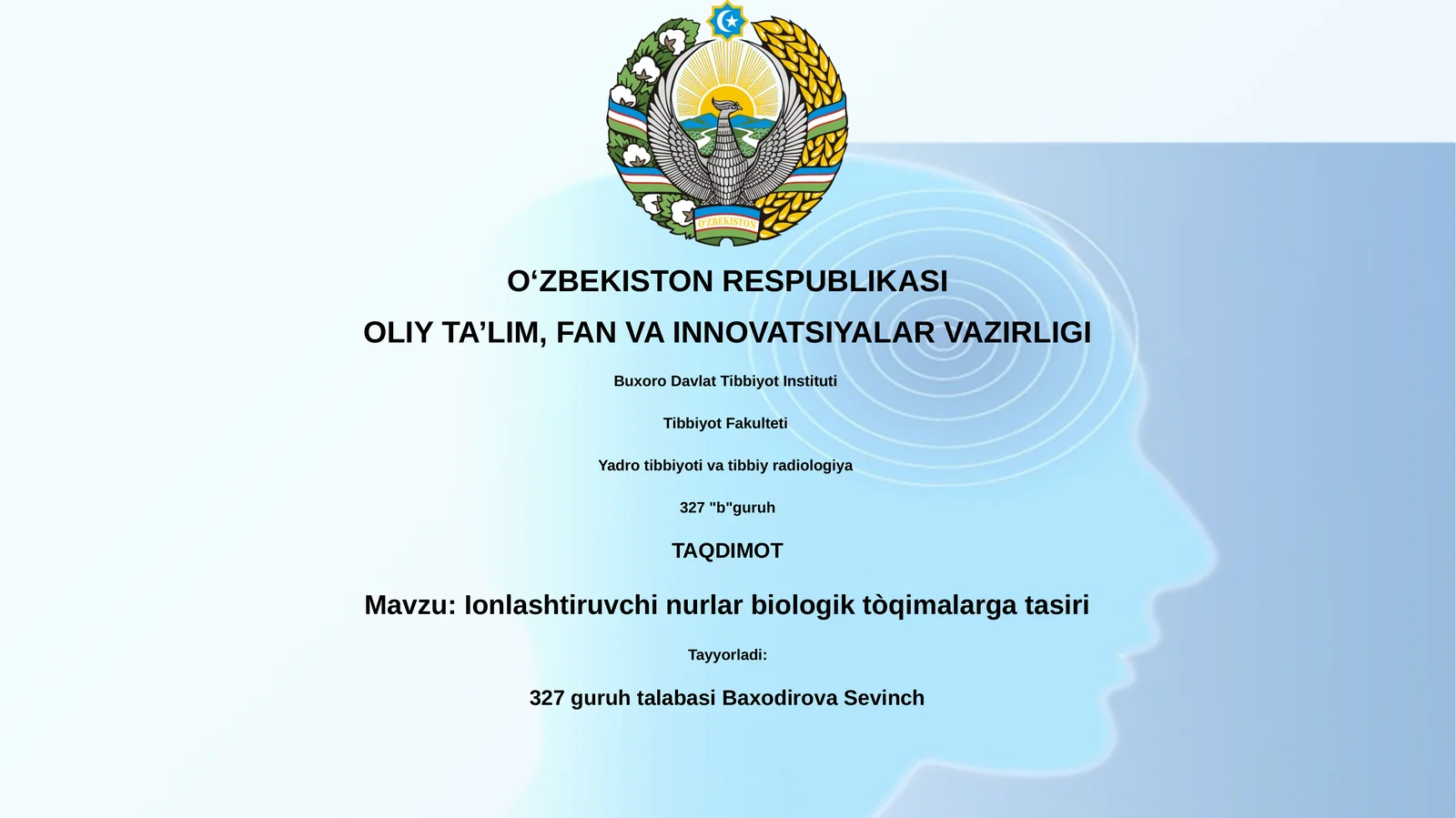 Ionlashtiruvchi nurlar biologik tòqimalarga tasiri